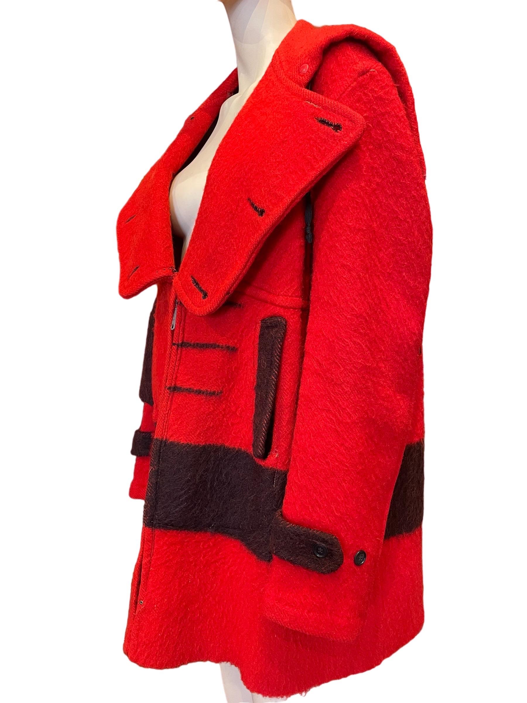 1940s Abercrombie & Fitch Crimson Red Wool Blanket Coat  In Good Condition In Greenport, NY
