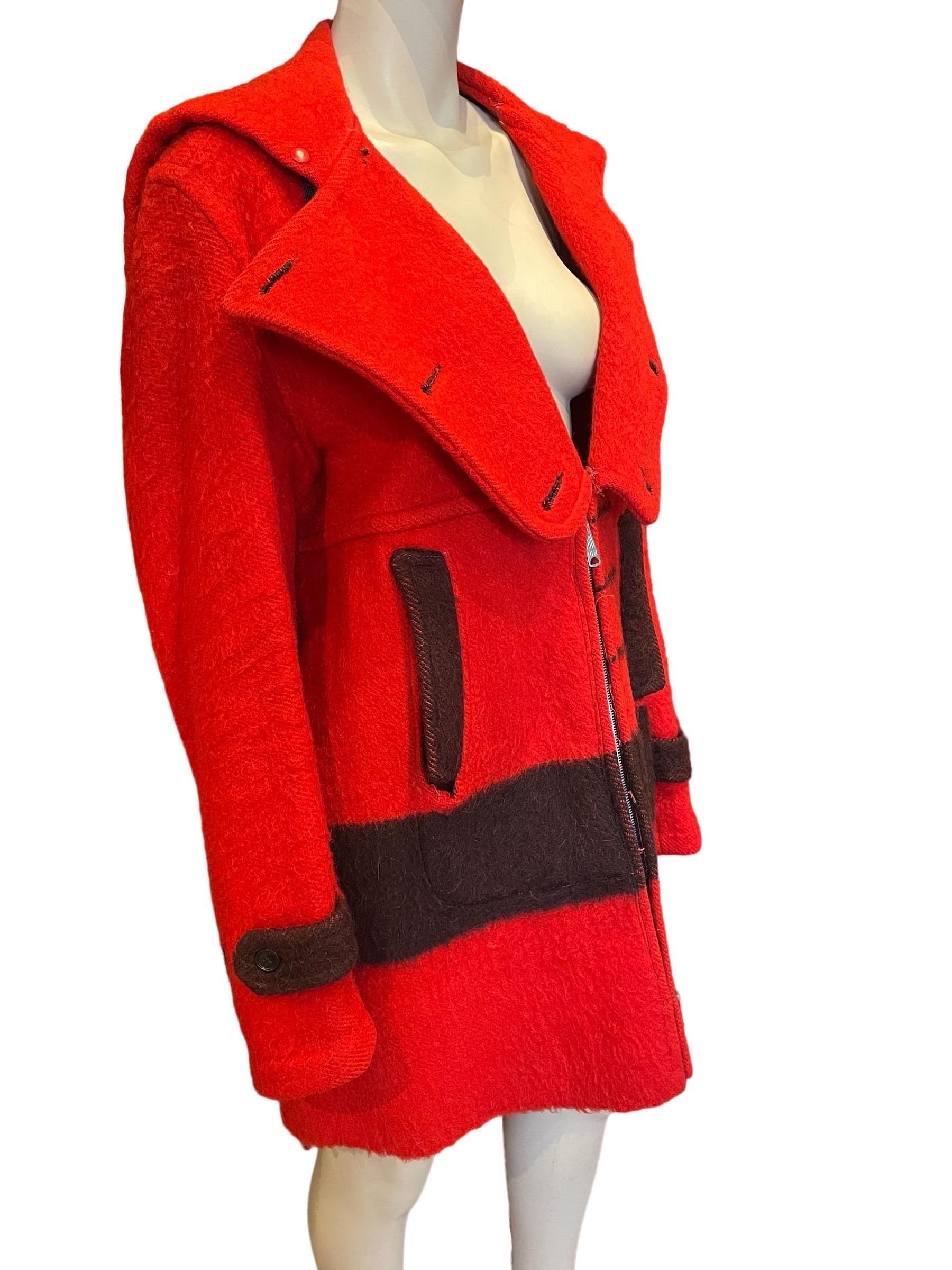 Women's or Men's 1940s Abercrombie & Fitch Crimson Red Wool Blanket Coat 
