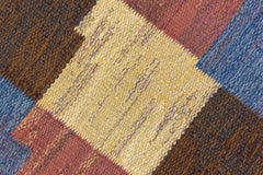 1940s Abstract Art Deco Scandinavian Rollaken Rug, Blue, Yellow & Brown Tones