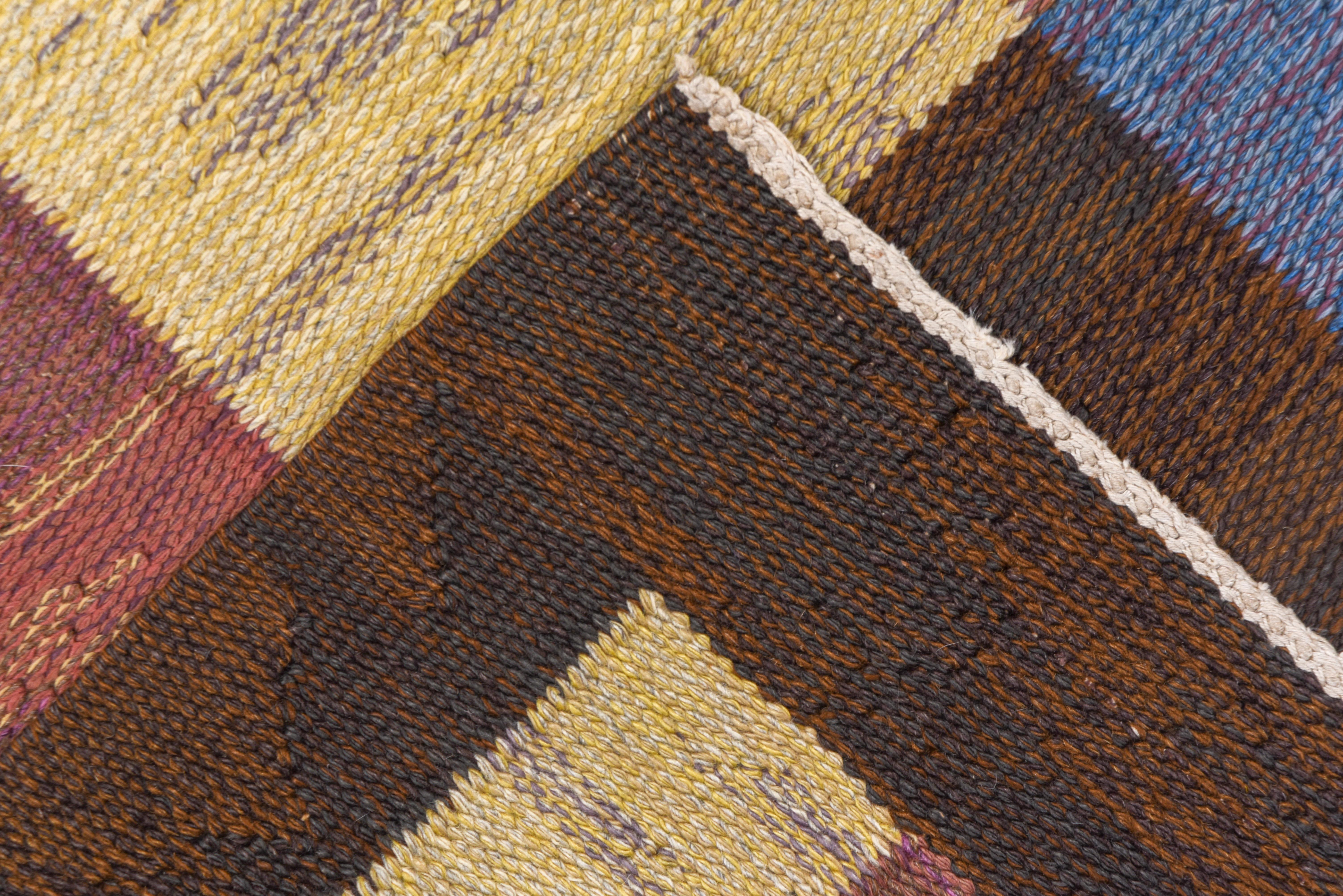 Abstrakter skandinavischer Rollaken-Teppich im Art déco-Stil aus den 1940er Jahren in Blau, Gelb und Brauntönen (Schwedisch)