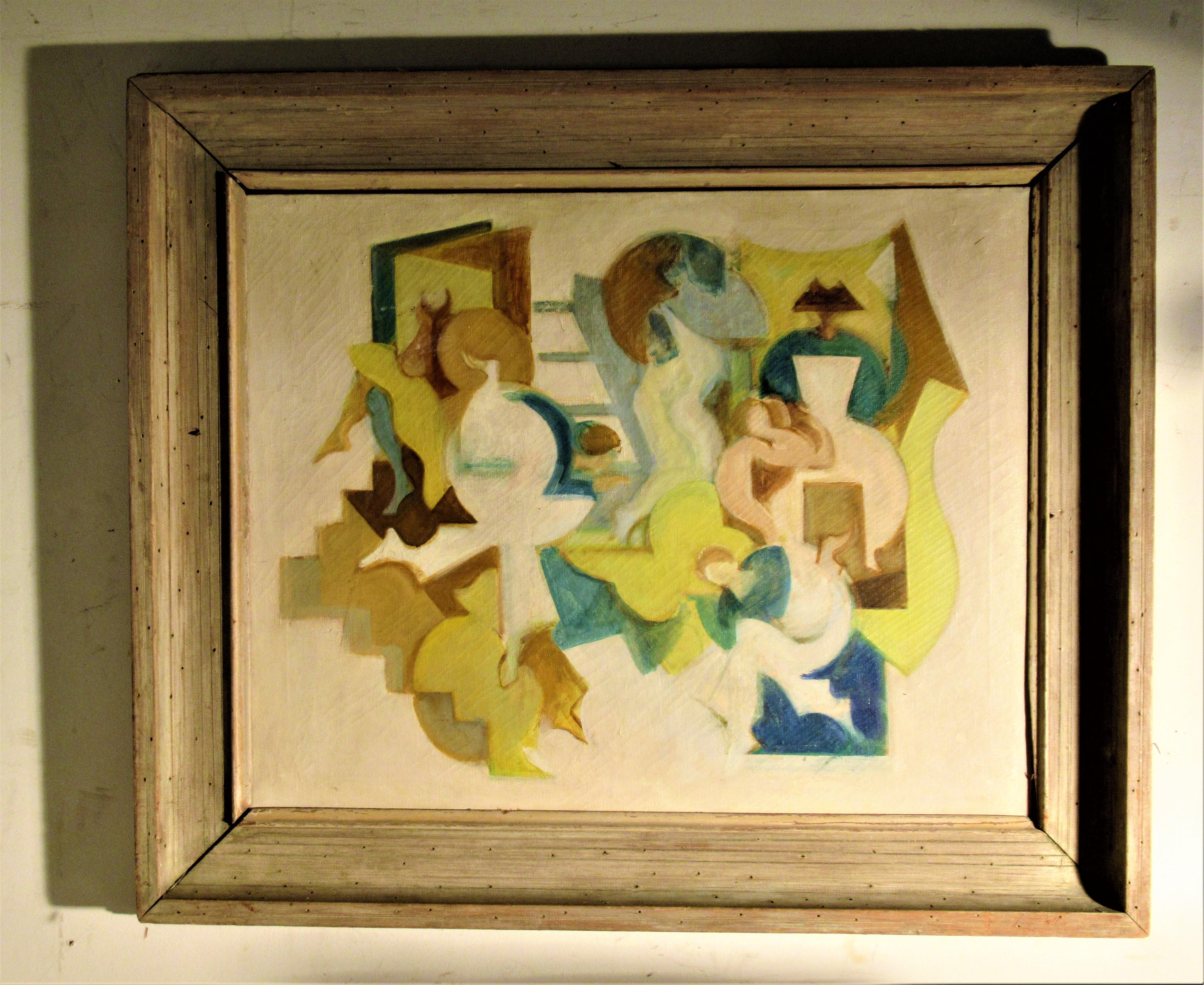 Art Deco 1940s Abstract Cubist Painting