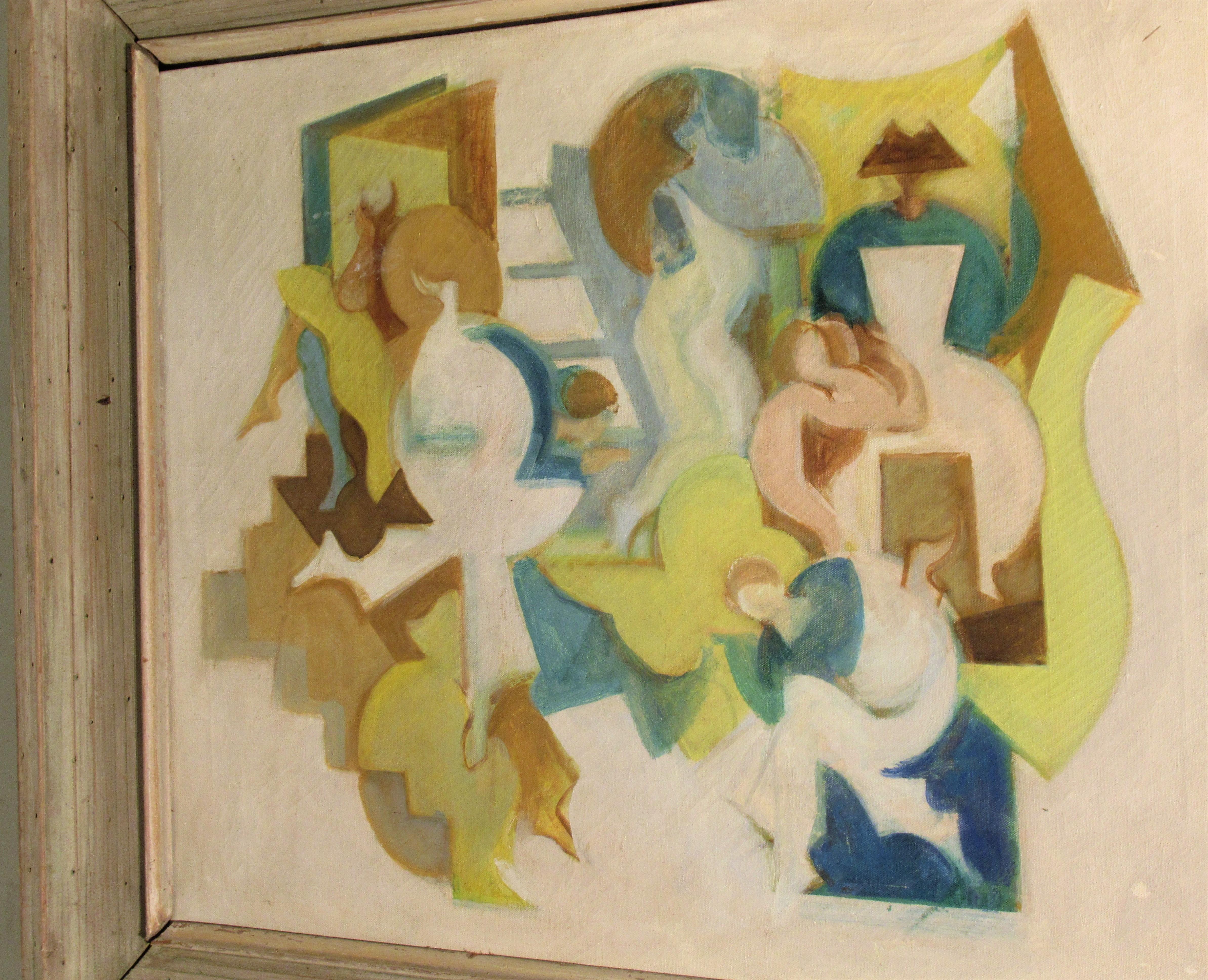 Limed 1940s Abstract Cubist Painting