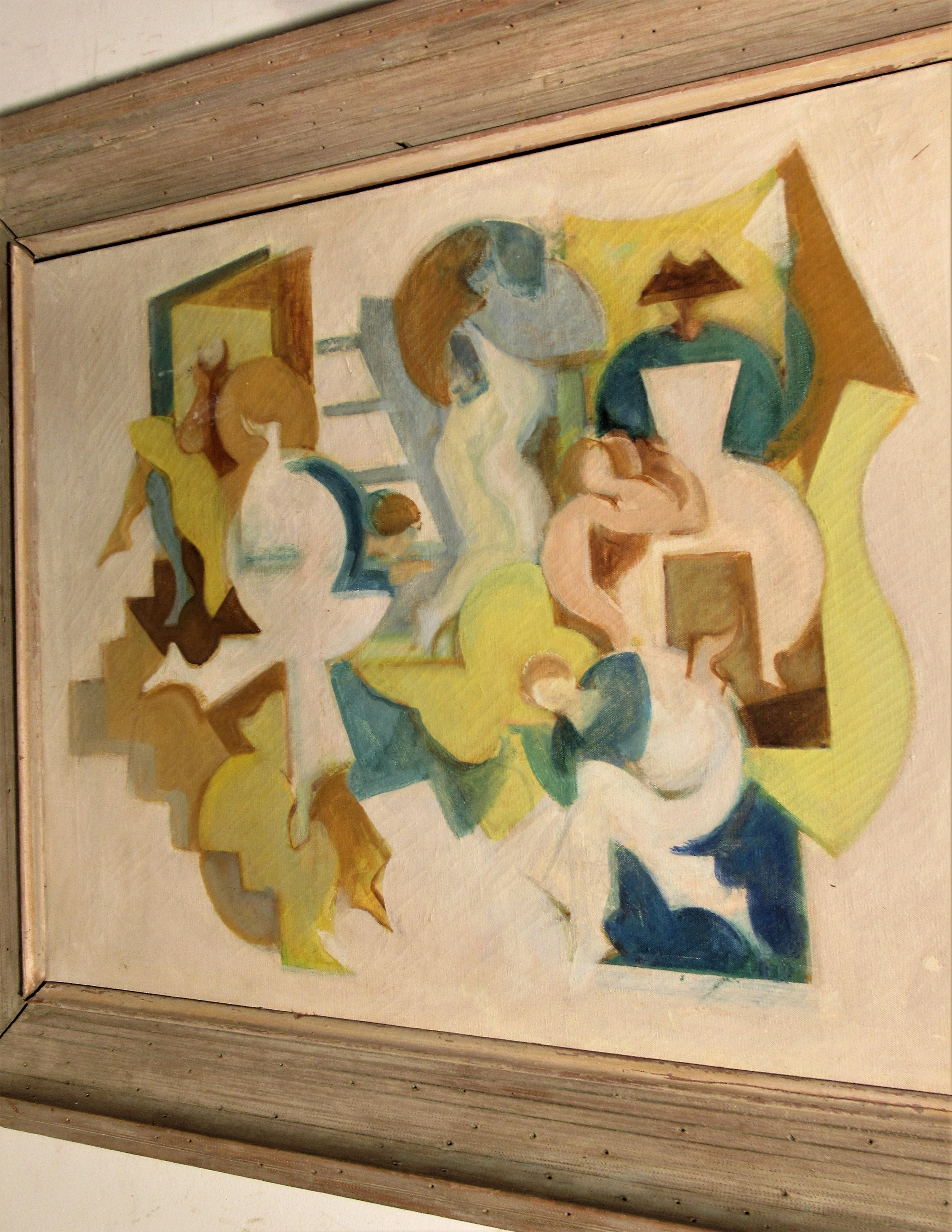 1940s Abstract Cubist Painting In Good Condition In Rochester, NY