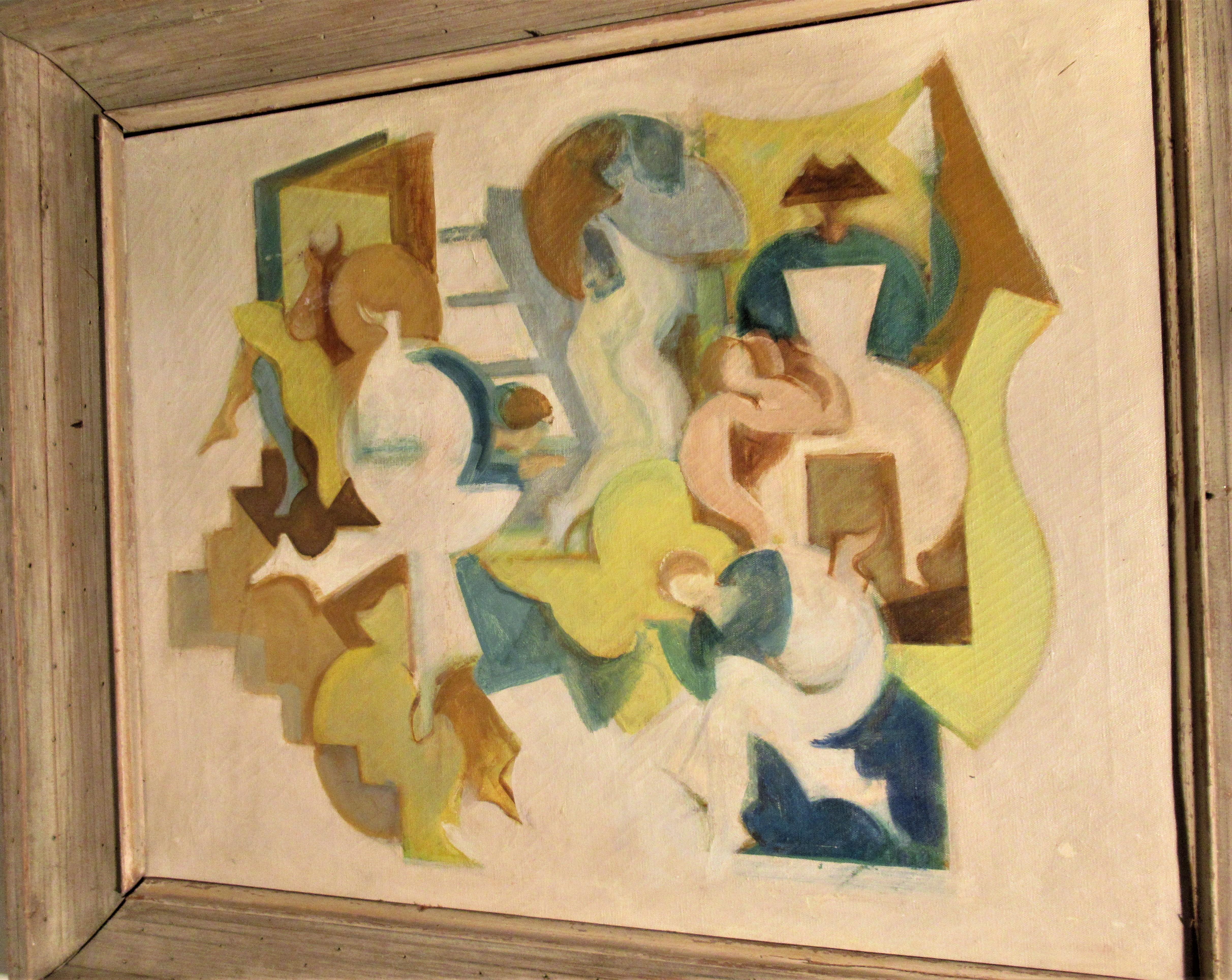 Canvas 1940s Abstract Cubist Painting