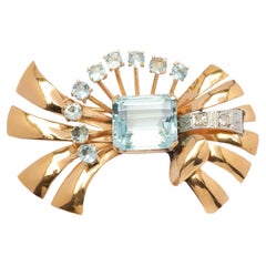 1940s Acquamarine brooch bow diamonds