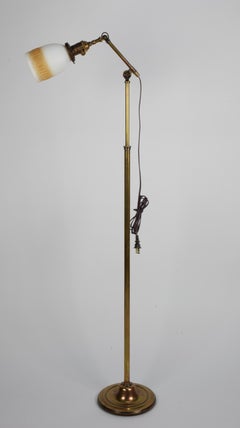 1940s Adjustable Art Deco Brass and Glass Shade Torsher