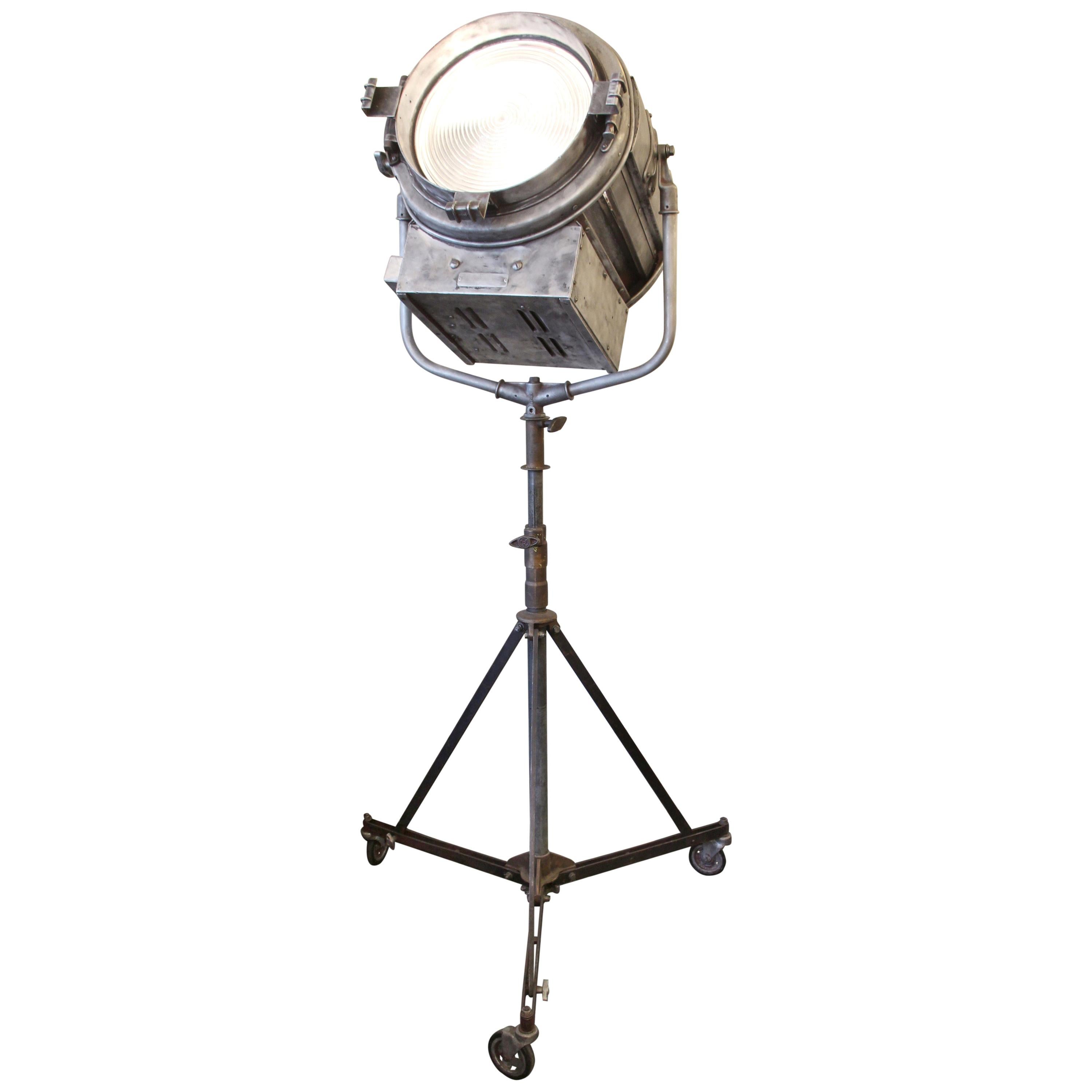 1940s Adjustable Stripped and Lacquered Mole Richardson Spotlight with Tripod