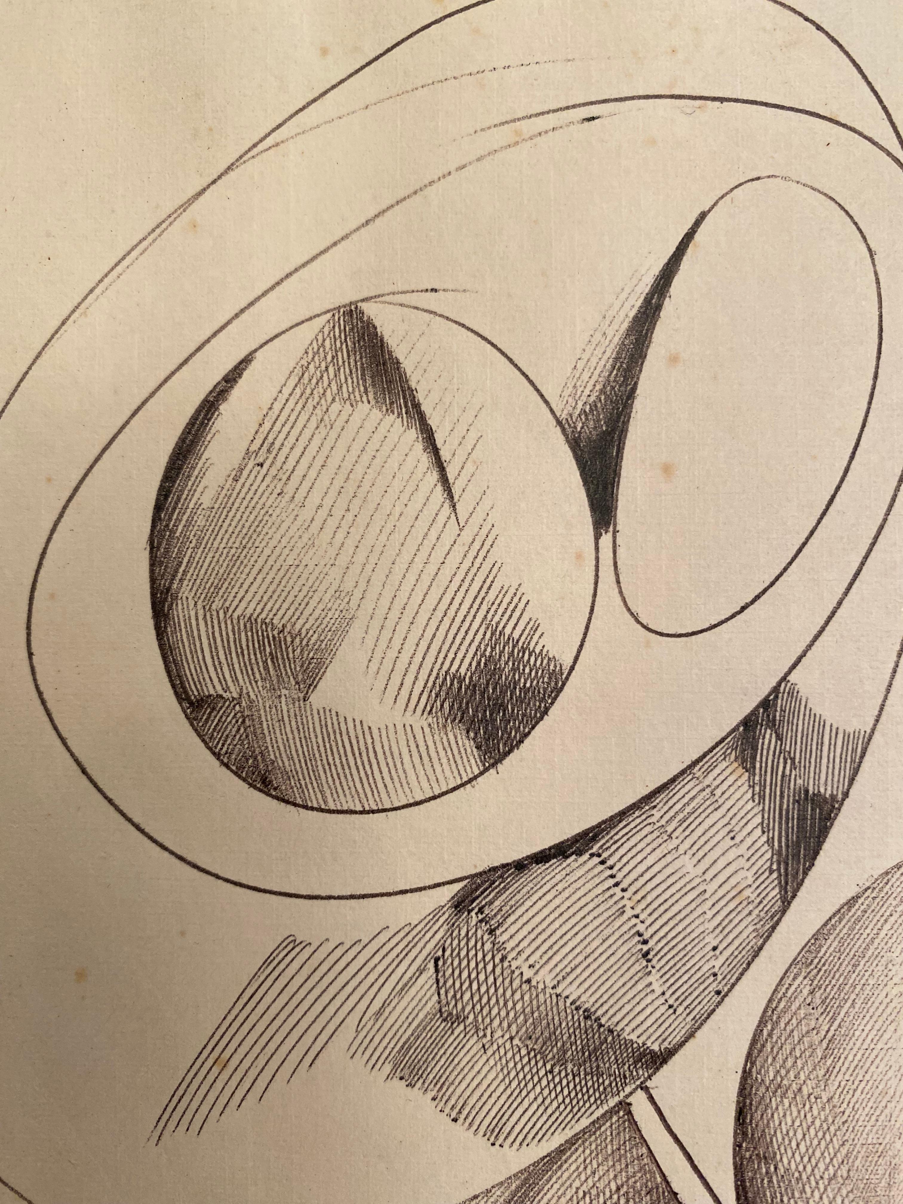 1940er Jahre A.E. Abstrakte Zeichnung mit Stift und Tusche von Smith im Angebot 1