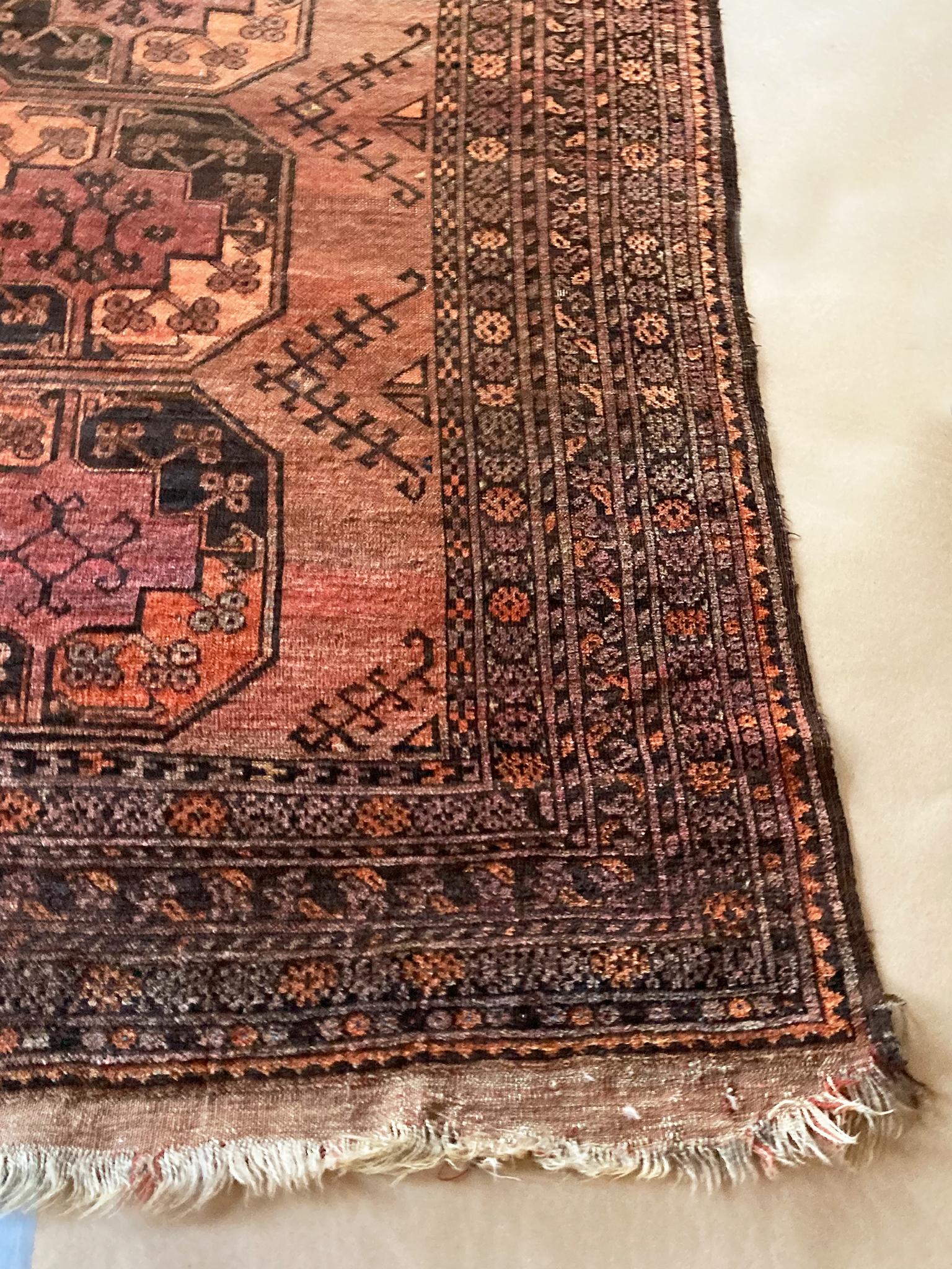 1940s Afghan Bokhara Rug In Fair Condition For Sale In New York, NY