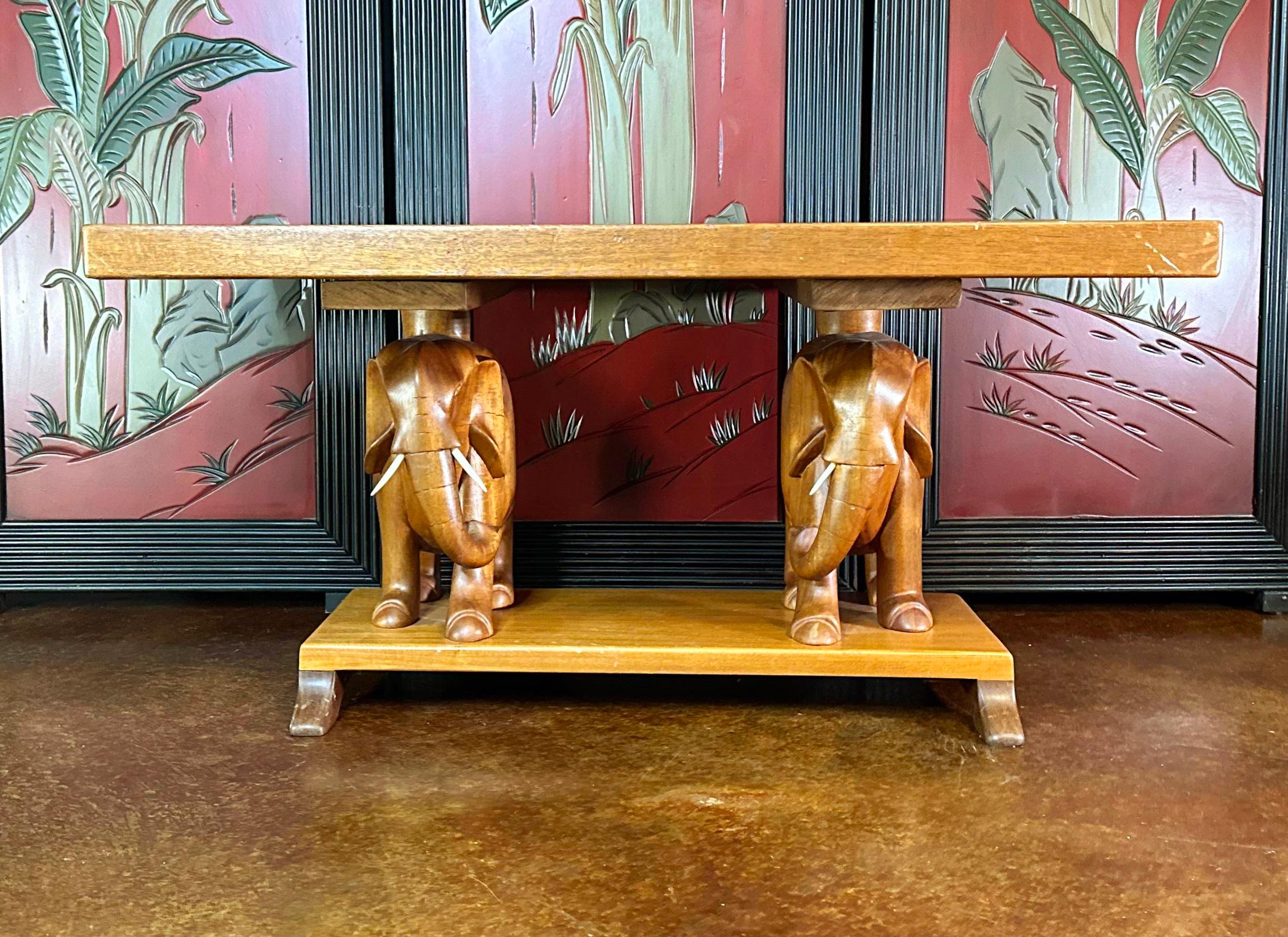 20th Century 1940s African Ashanti Two Elephant Coffee Table 