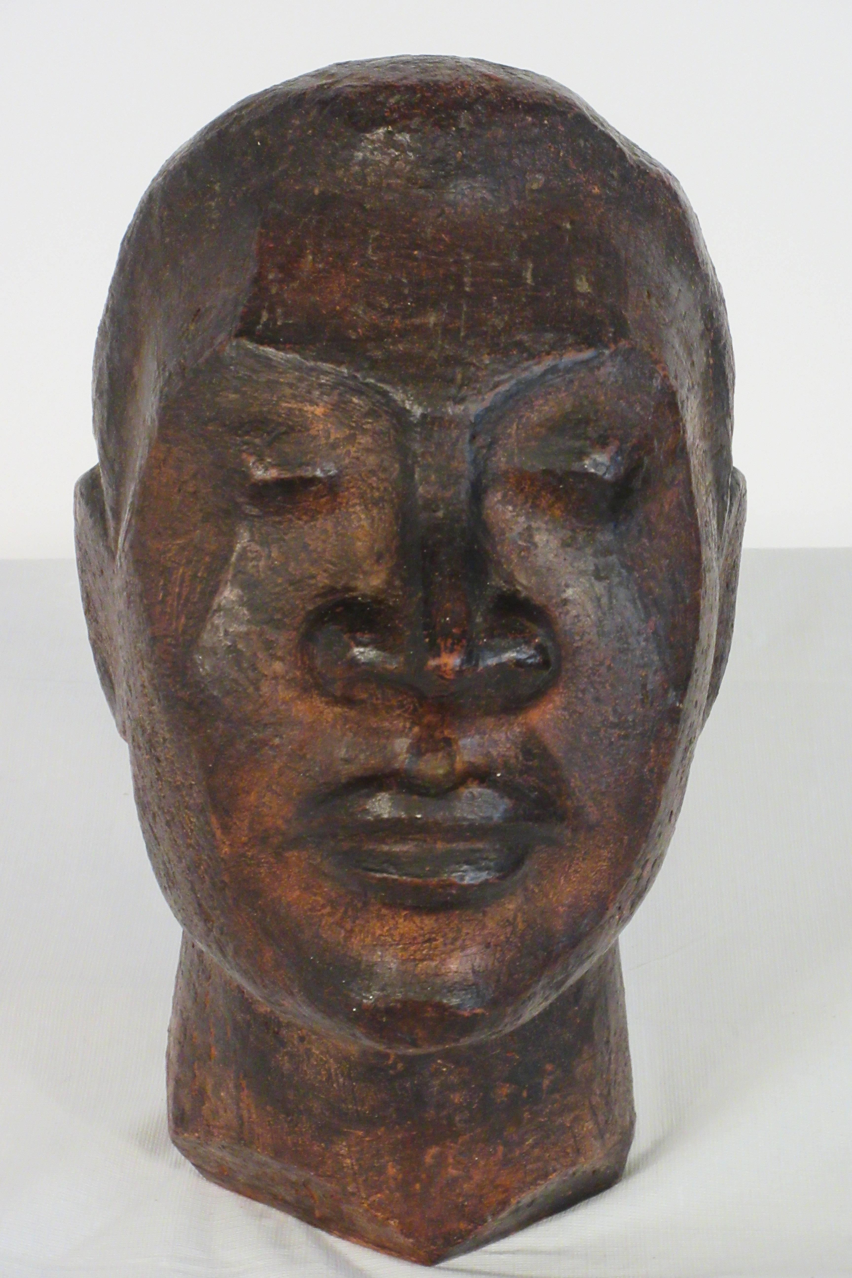 1940s African bust of male made from clay.