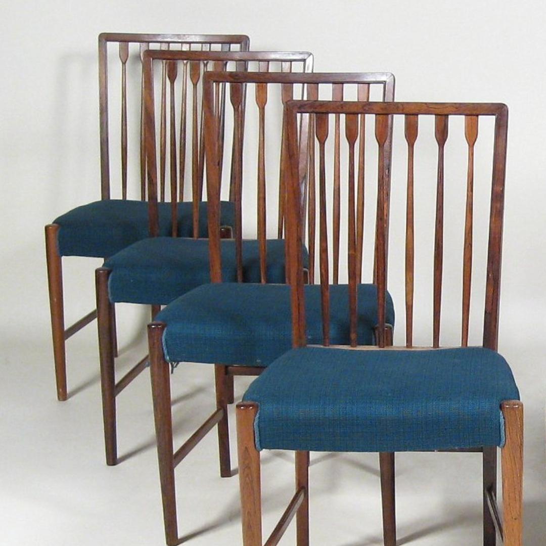 1940er Jahre Agner Christoffersen: 6er-Set massiver Esszimmerstühle, Stoffpolsterung im Zustand „Gut“ im Angebot in London, GB