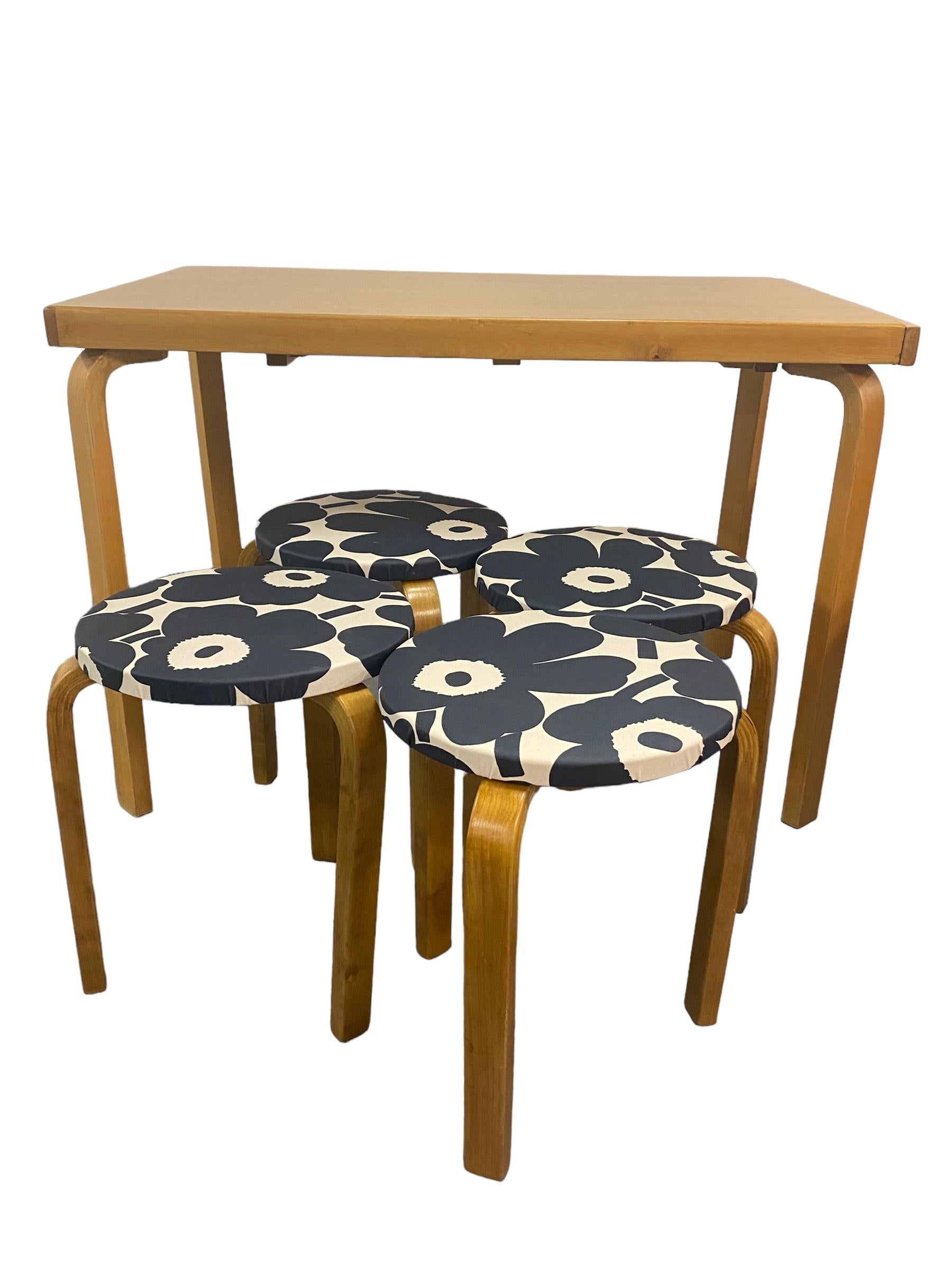 1940s Aino Aalto Table and 4 Aalto Stools in Marimekko Plastic Laminated Fabric. For Sale 3