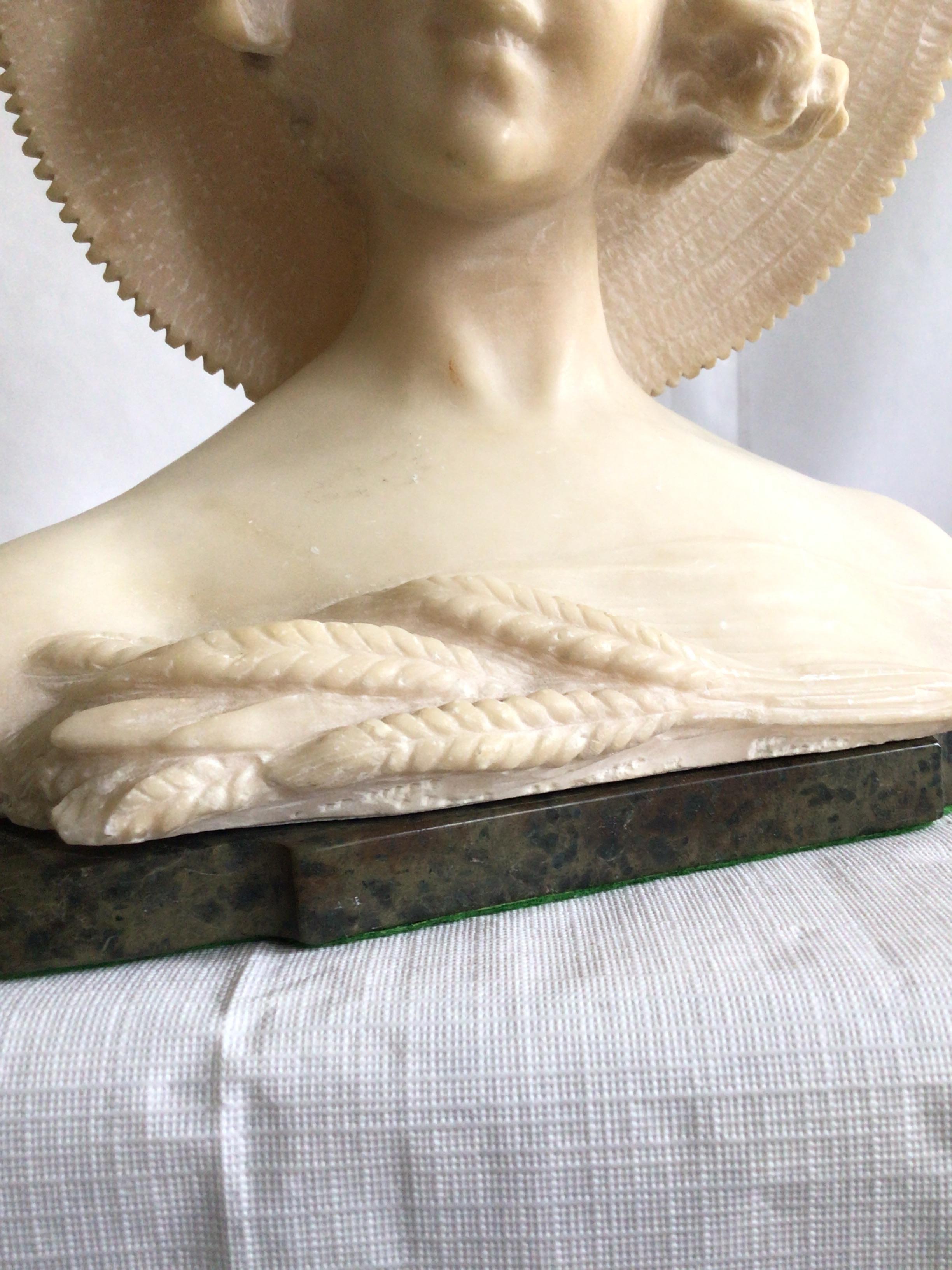 1940s Alabaster Bust Of A Young Woman On A Marble Base For Sale 1