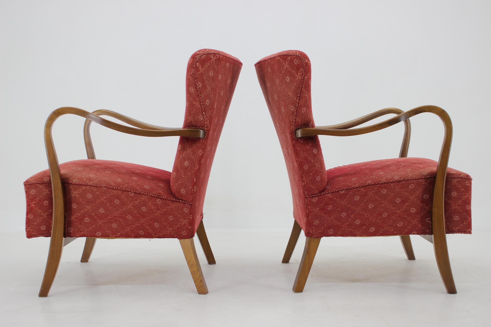 1940s Alfred Christensen Pair of Danish Low Back Easy Chairs In Good Condition For Sale In Praha, CZ