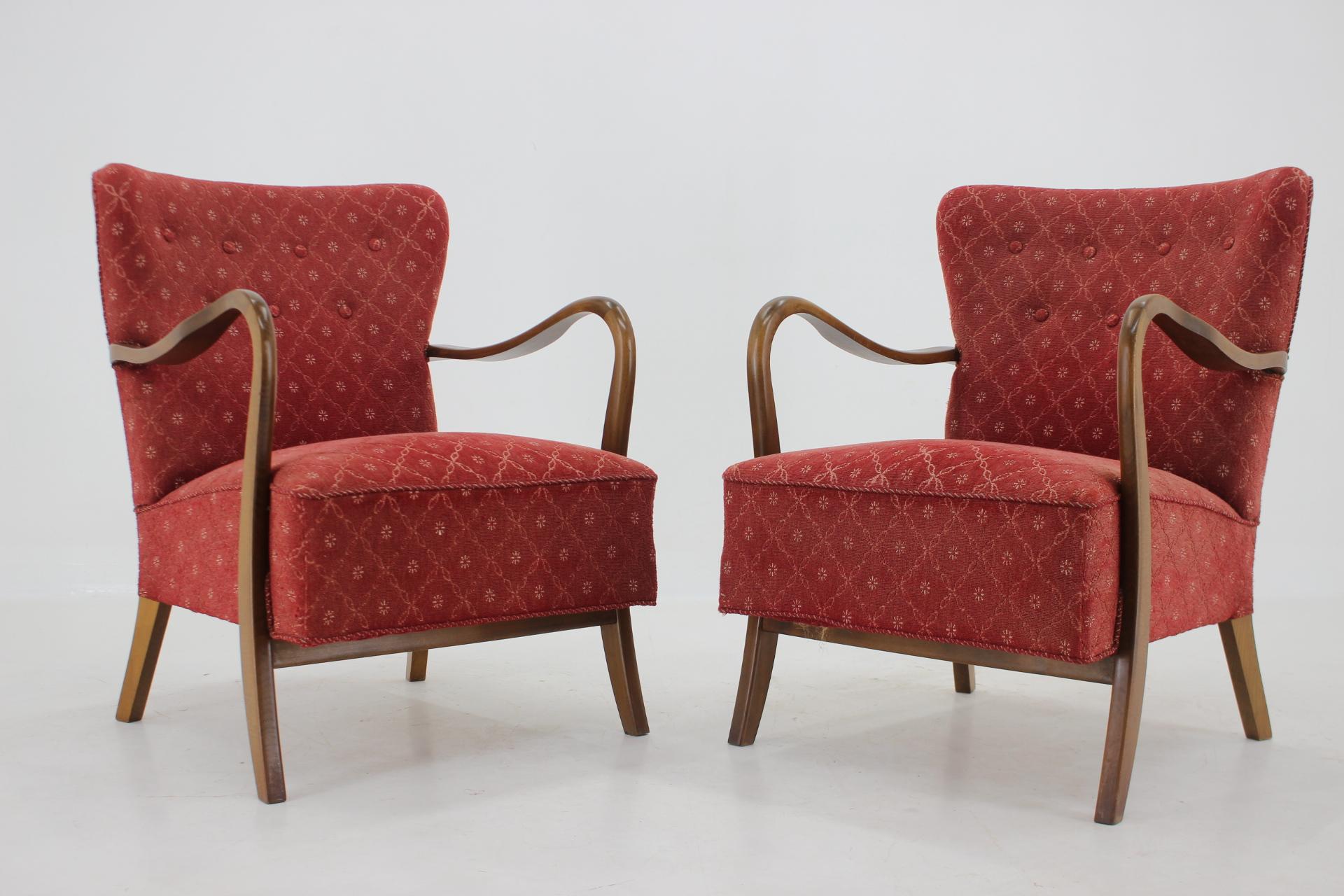 Mid-20th Century 1940s Alfred Christensen Pair of Danish Low Back Easy Chairs For Sale