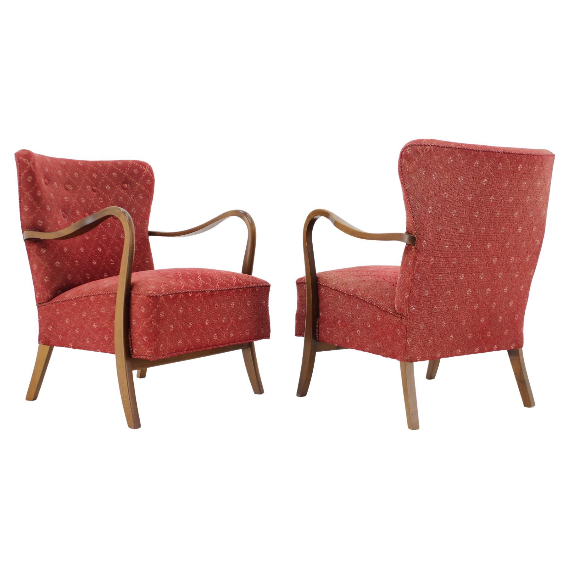 1940s Alfred Christensen Pair of Danish Low Back Easy Chairs