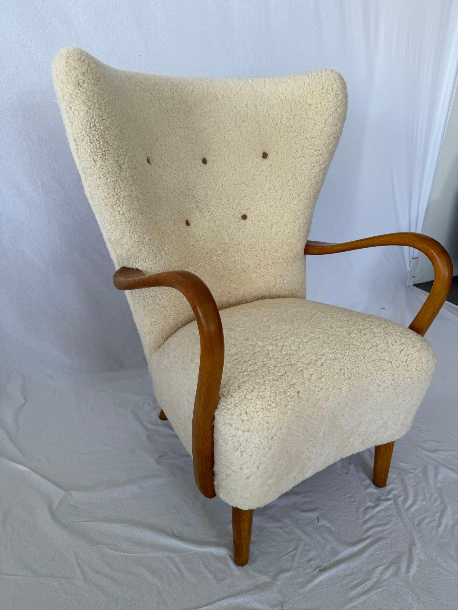 Alfred Christensen Sheepskin Lounge Chair produced by Slagelse Mobelfabrik