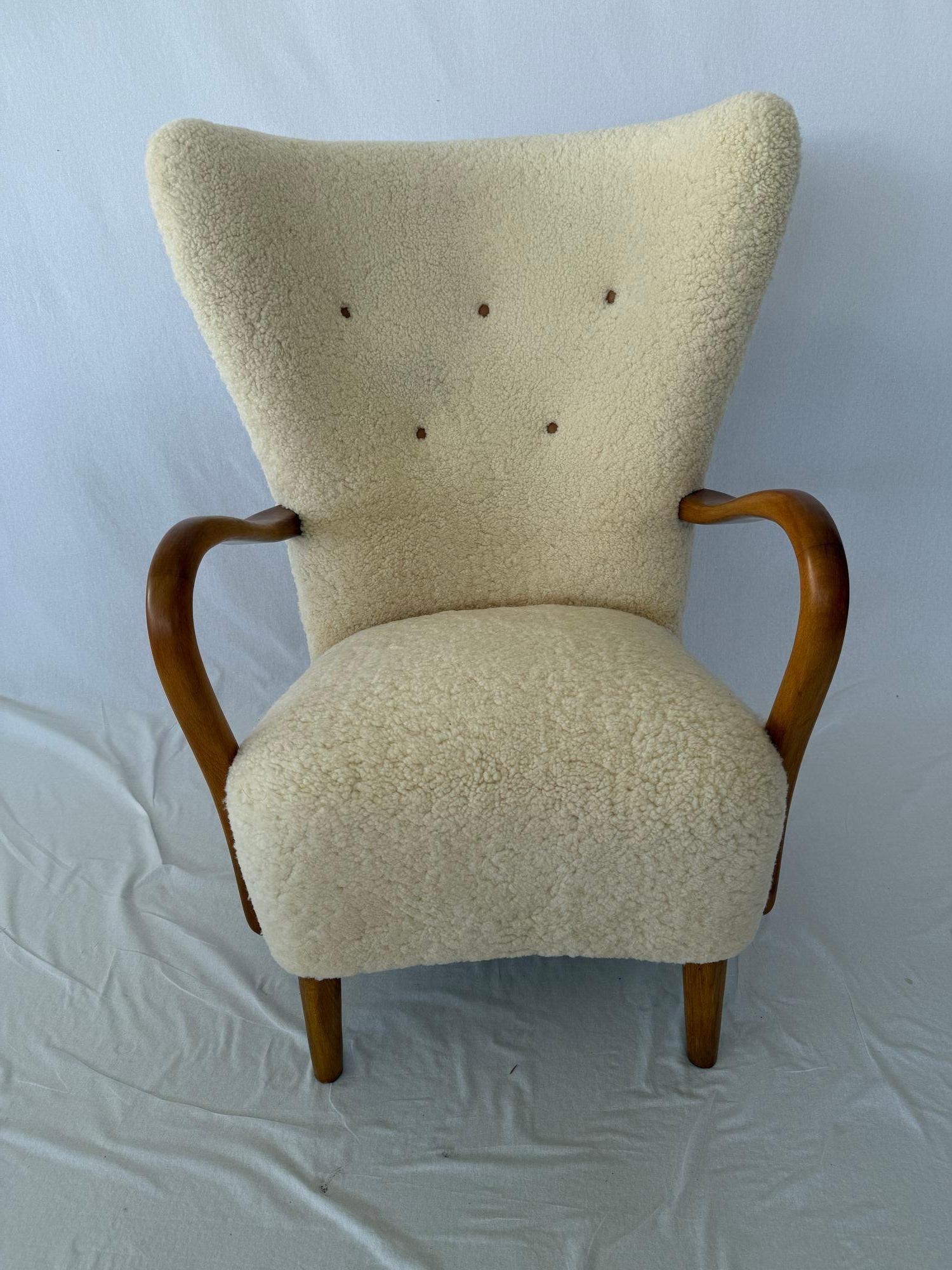 Scandinavian Modern 1940's Alfred Christensen Sheepskin / Shearling Lounge Chair