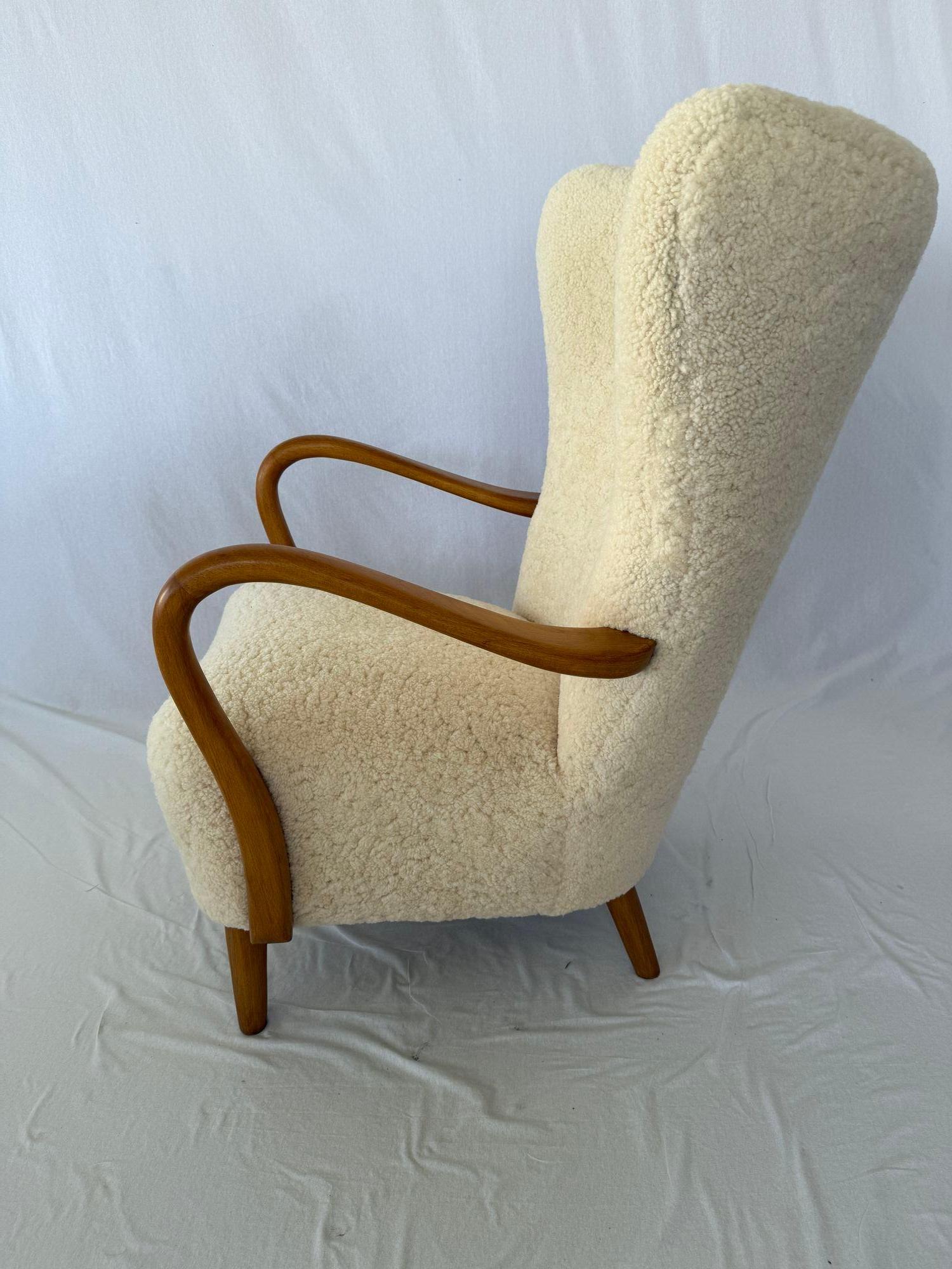 Danish 1940's Alfred Christensen Sheepskin / Shearling Lounge Chair