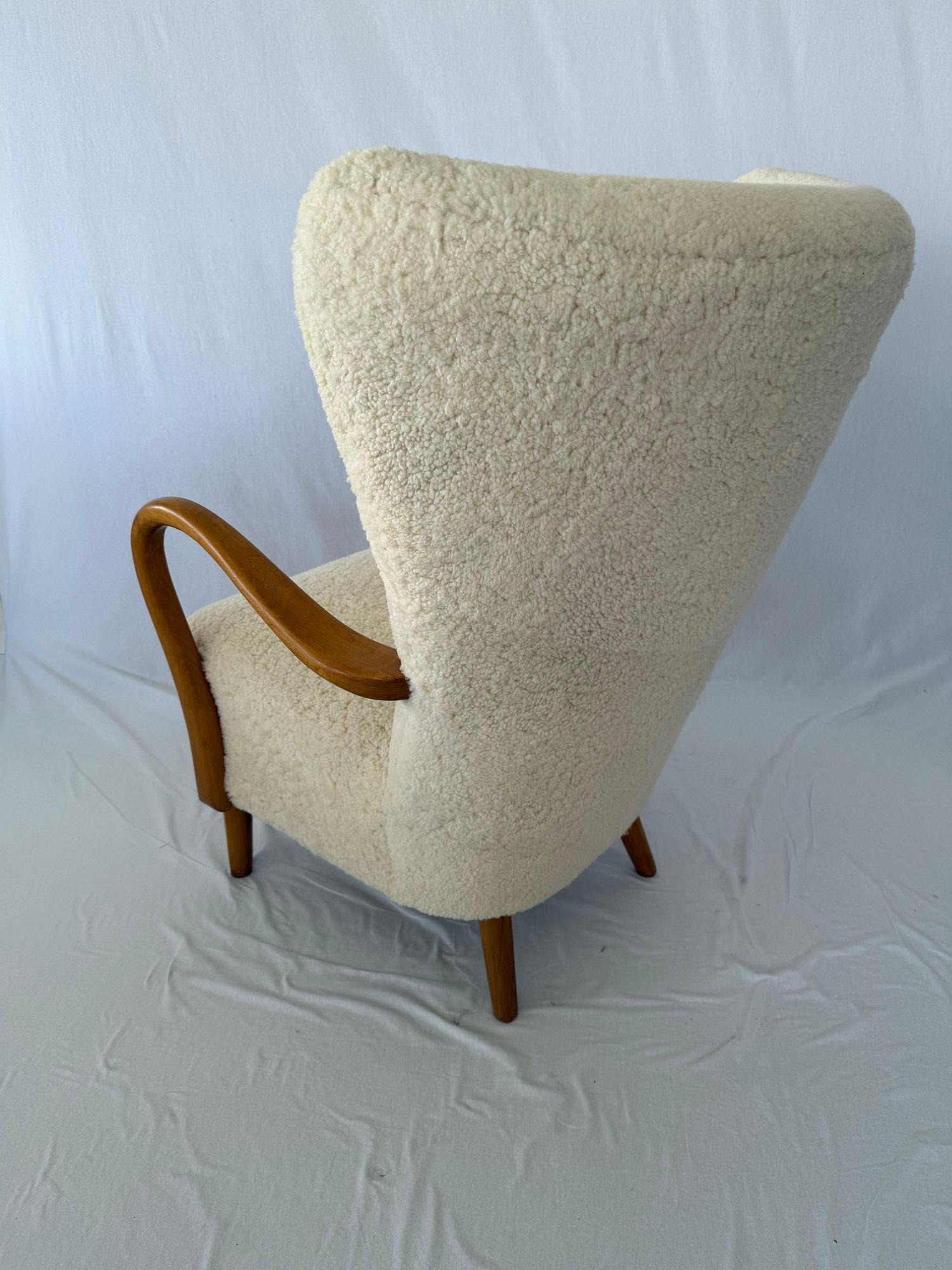 1940's Alfred Christensen Sheepskin / Shearling Lounge Chair In Excellent Condition In Los Angeles, CA