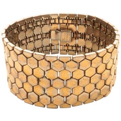1940s Alfred Philippe Trifari Gold Plated Tessellated Honeycomb Wide Bracelet