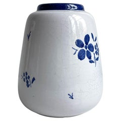 1940s Almue Danish Blue Decor on White Glazed Ceramic Vase