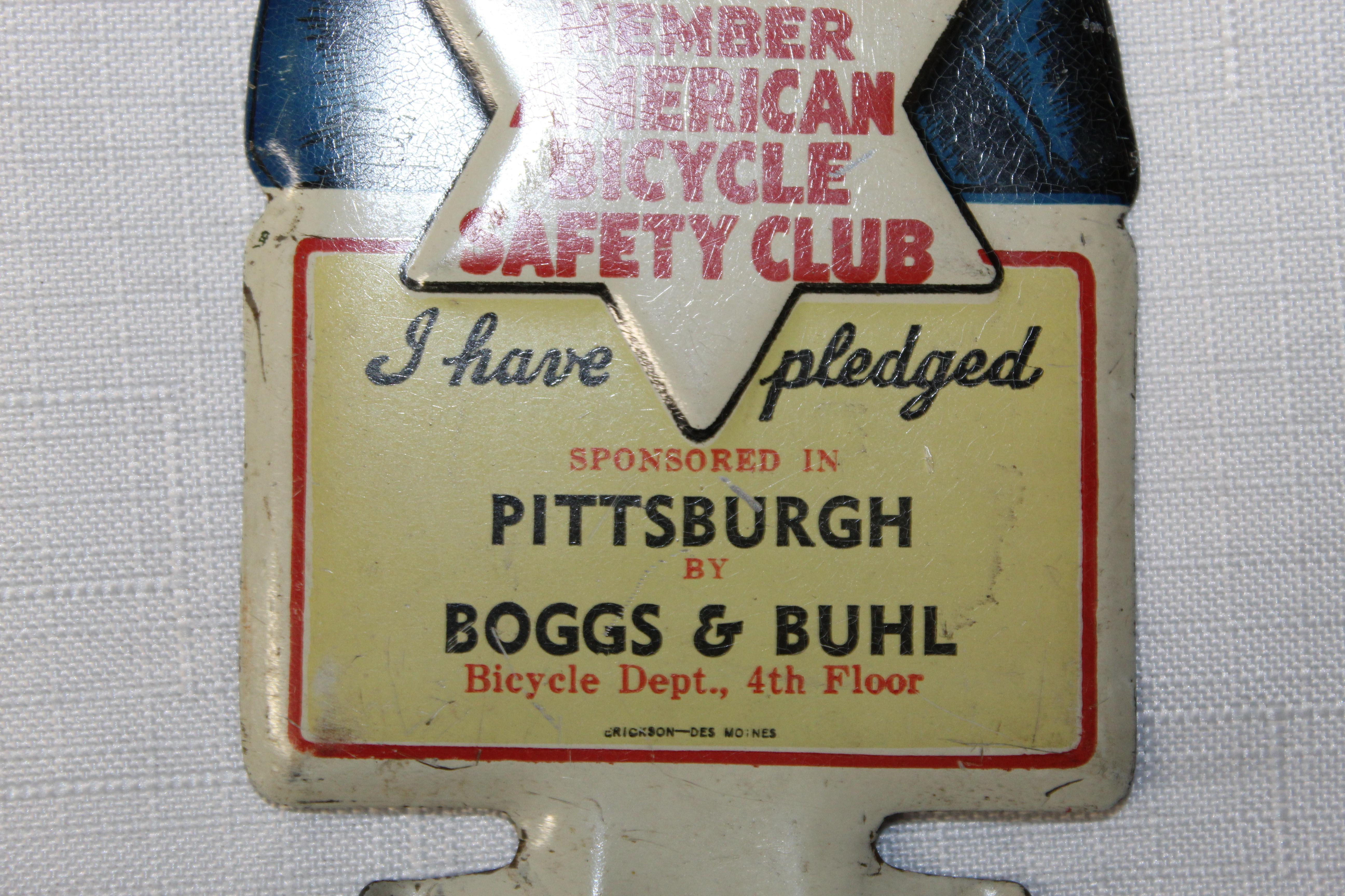 1940s American Bicycle Safety Club License Plate Topper For Sale 3