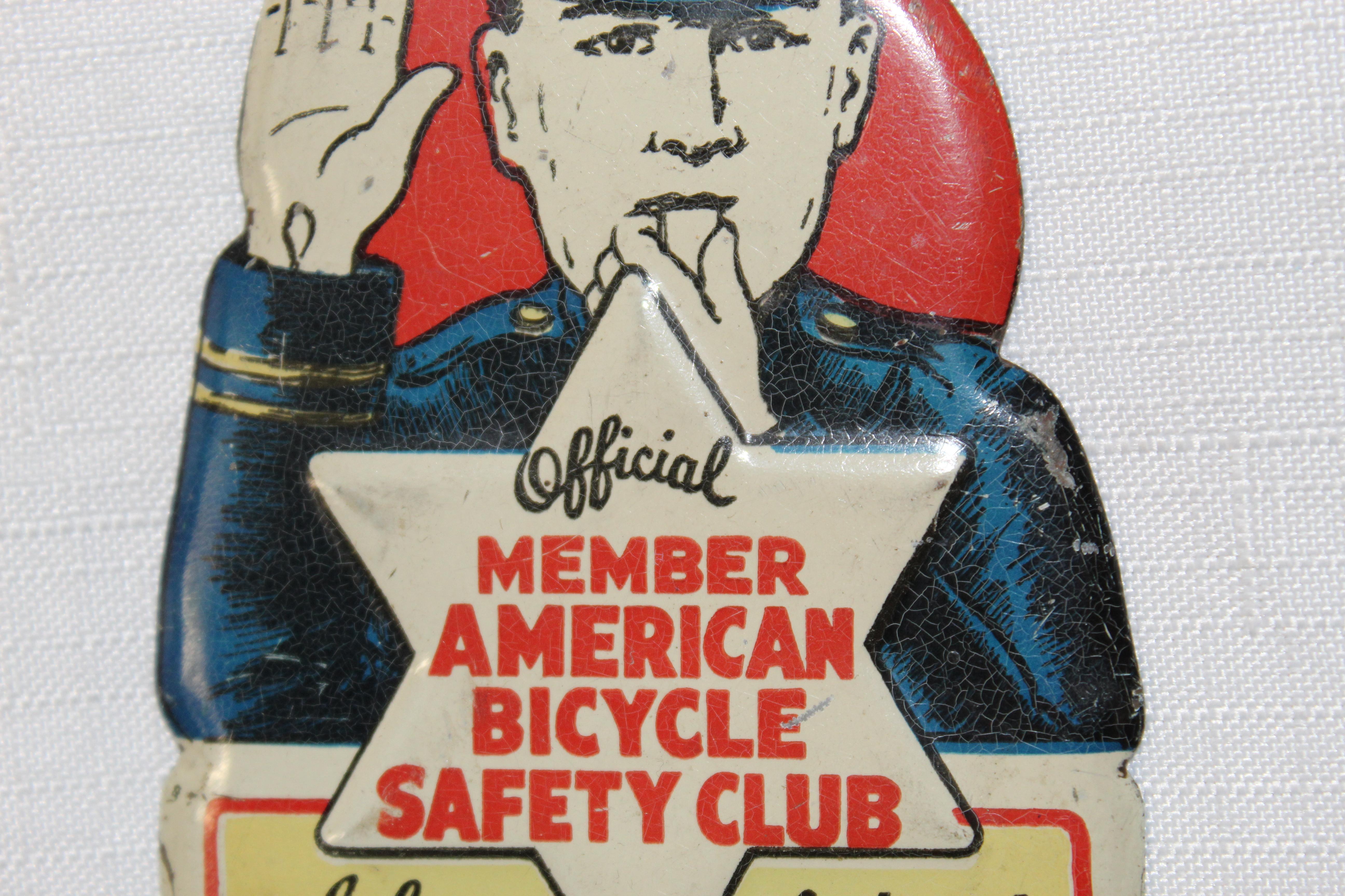 1940s American Bicycle Safety Club License Plate Topper For Sale 4
