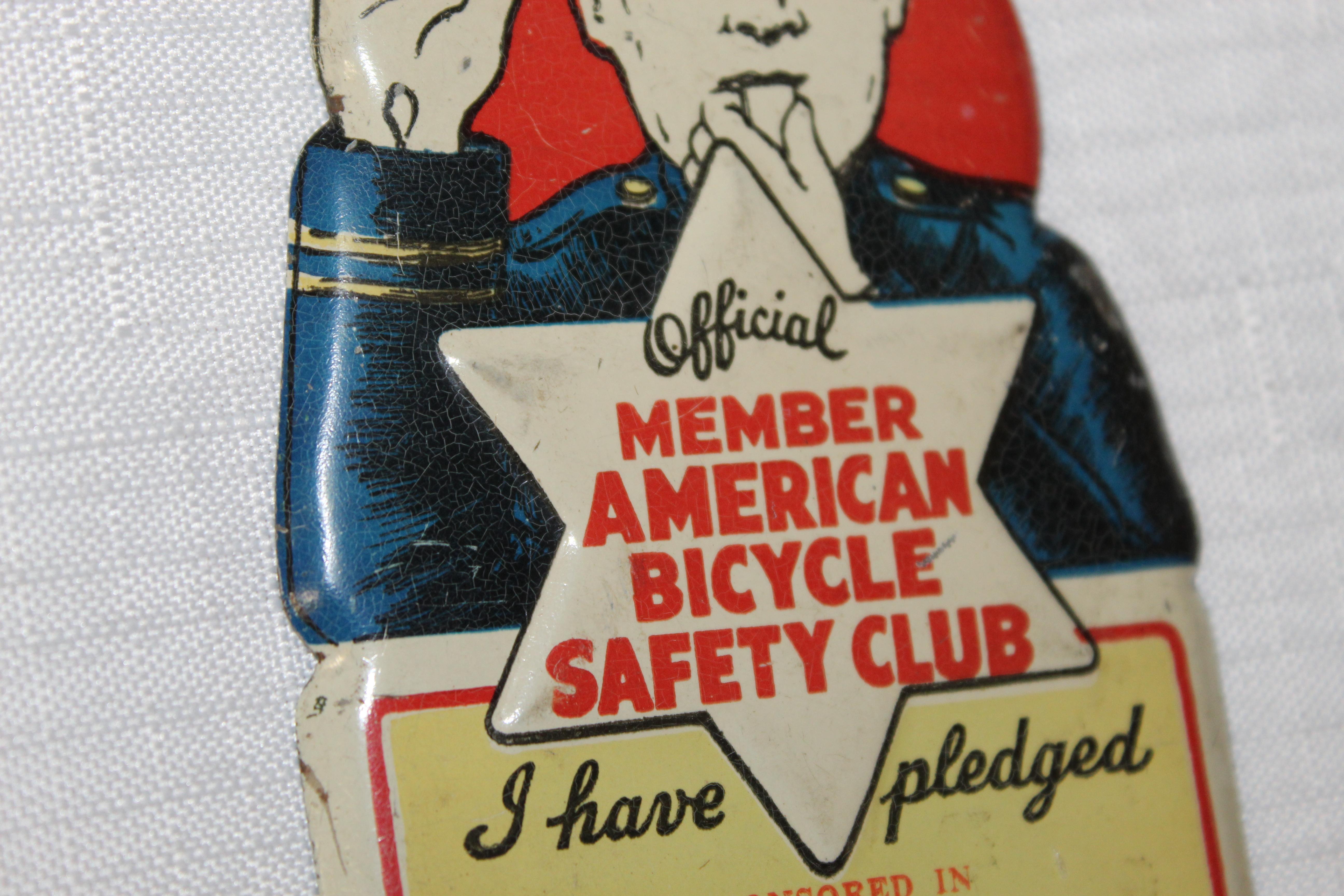 Mid-20th Century 1940s American Bicycle Safety Club License Plate Topper For Sale