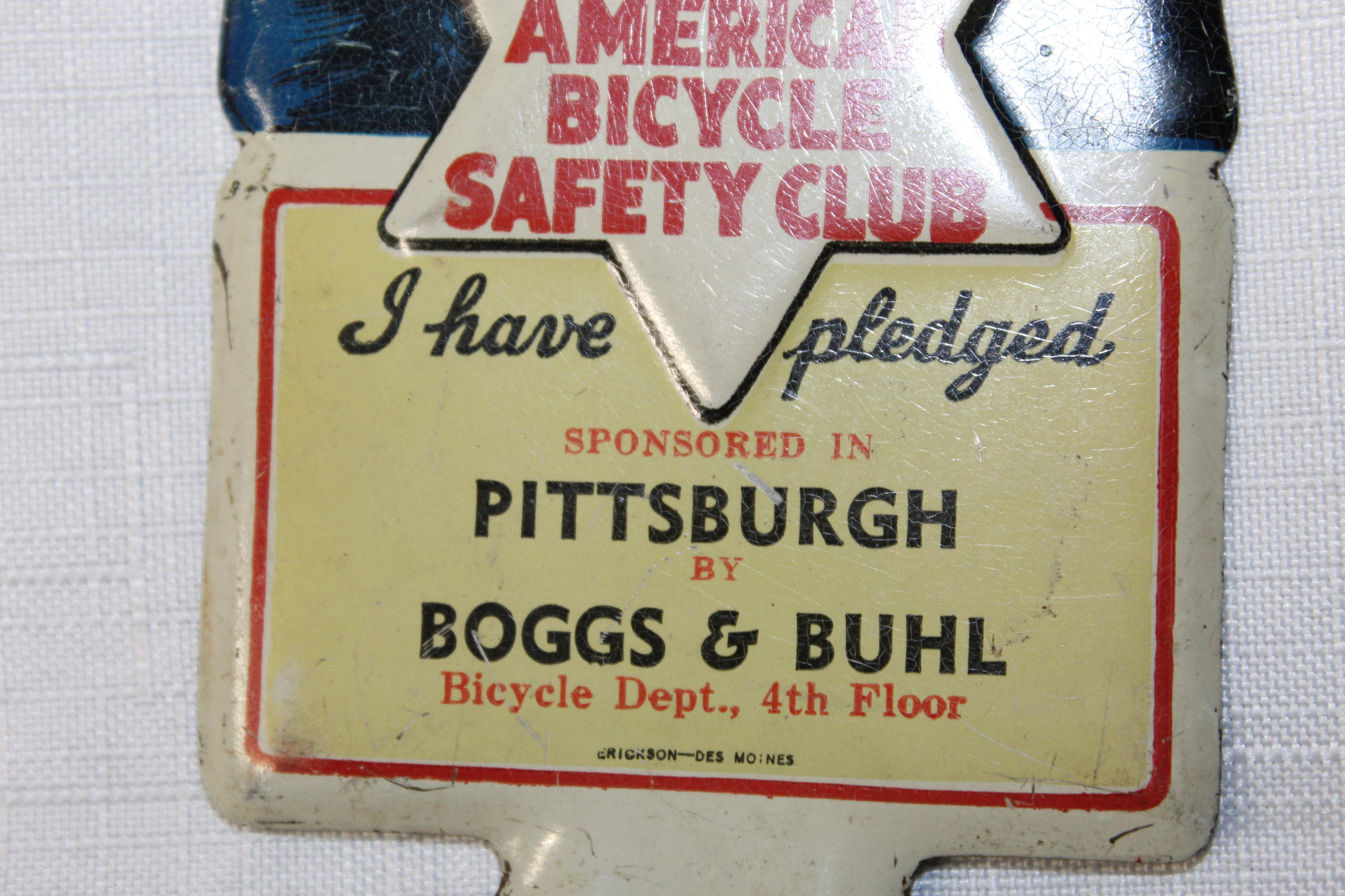 1940s American Bicycle Safety Club License Plate Topper For Sale 2