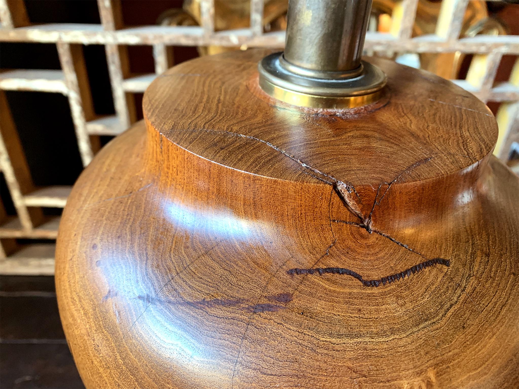 Linen 1940s American Hardwood Turned Table Lamp