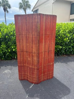 1940s American Industrial Red Lacquer Wood & Leather Room Divider Screen