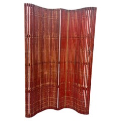1940s American Industrial Red Lacquer Wood & Leather Room Divider Screen