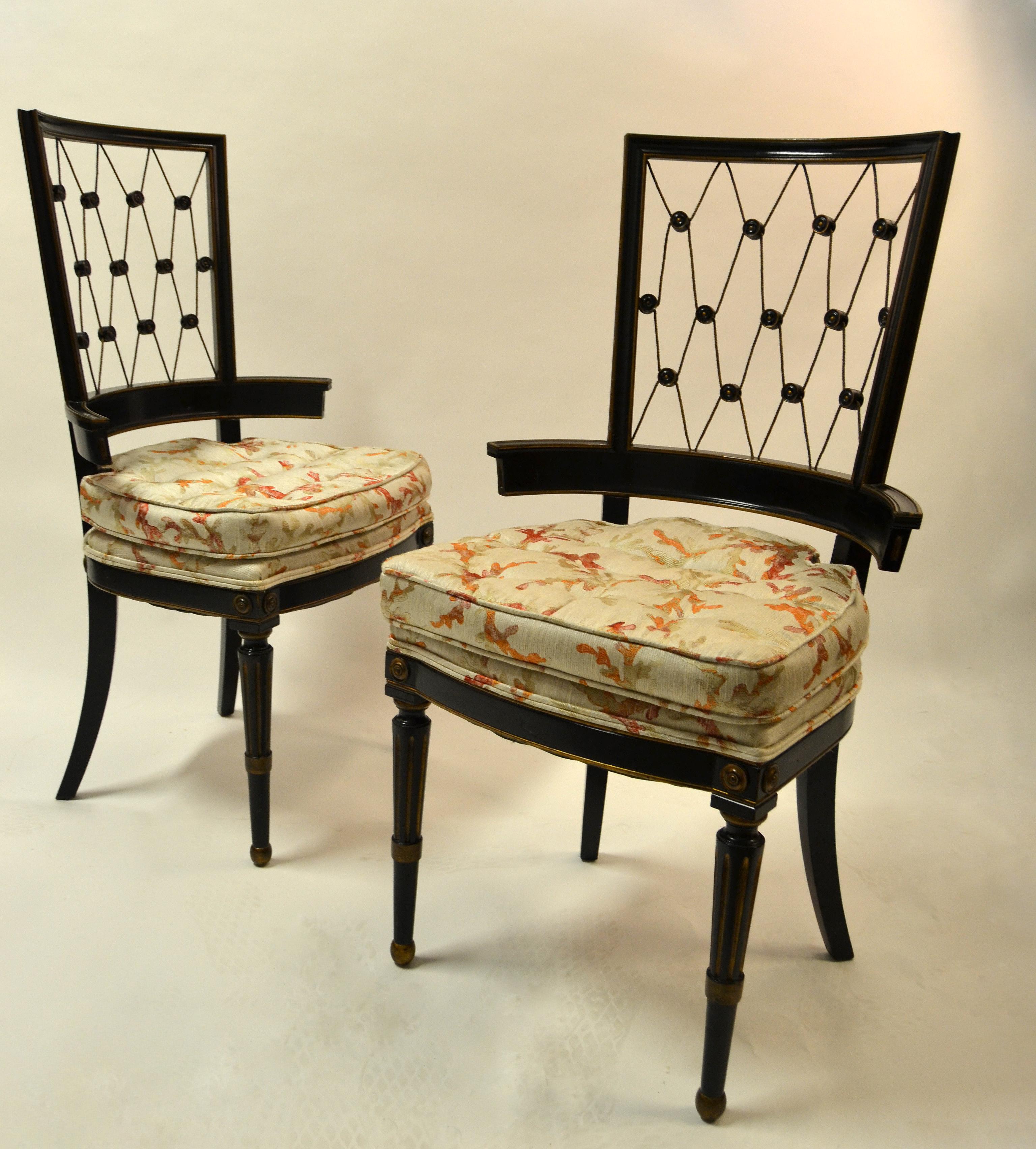 1940s American Side Chairs Intricate Diamond Pattern Back Black and Gold - Pair For Sale 6