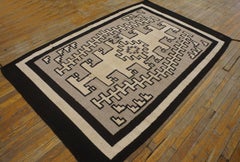 1940s Gray Geometric Tribal American Navajo Carpet 4'7"x6'10" Flatweave Wool Rug