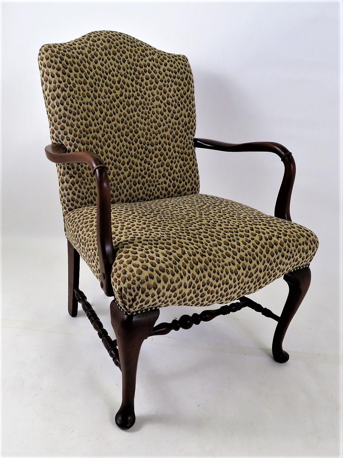 Carved 1940s American Queen Anne Style Armchair in Leopard