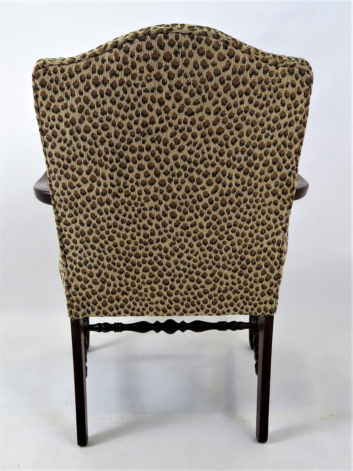 Fabric 1940s American Queen Anne Style Armchair in Leopard