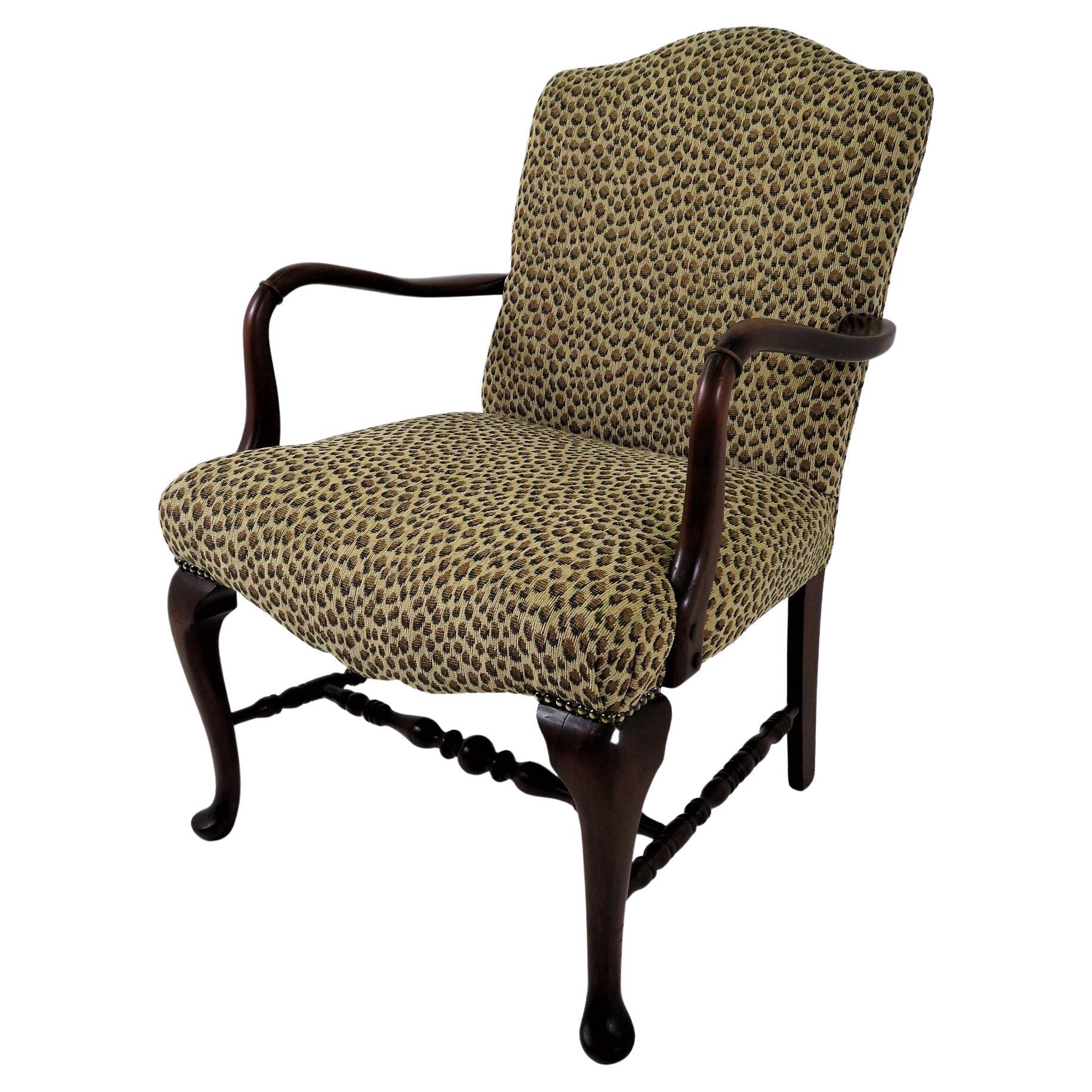 1940s American Queen Anne Style Armchair in Leopard