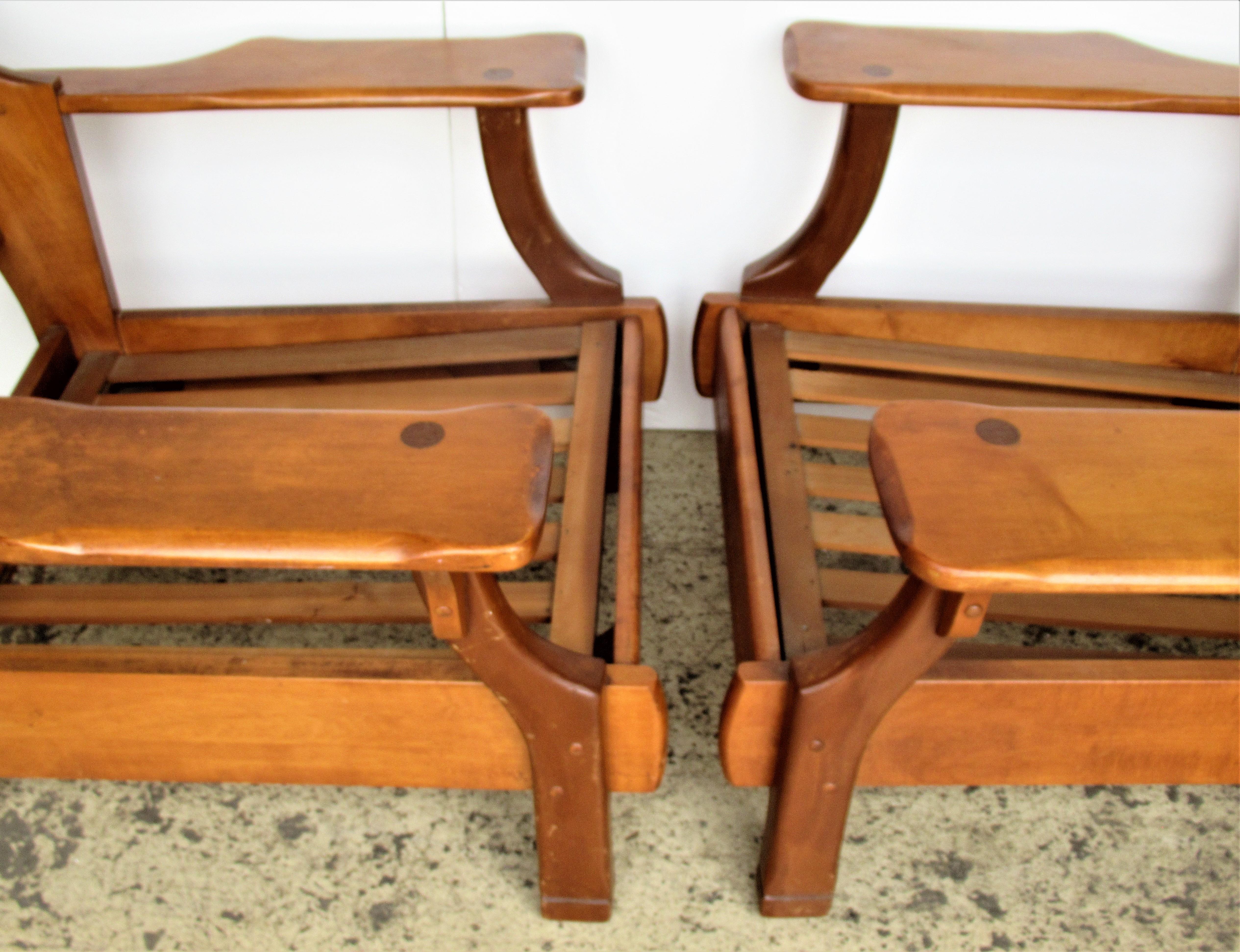 1940s American Rustic Wide Paddle Arm Maple Lounge Chairs 6