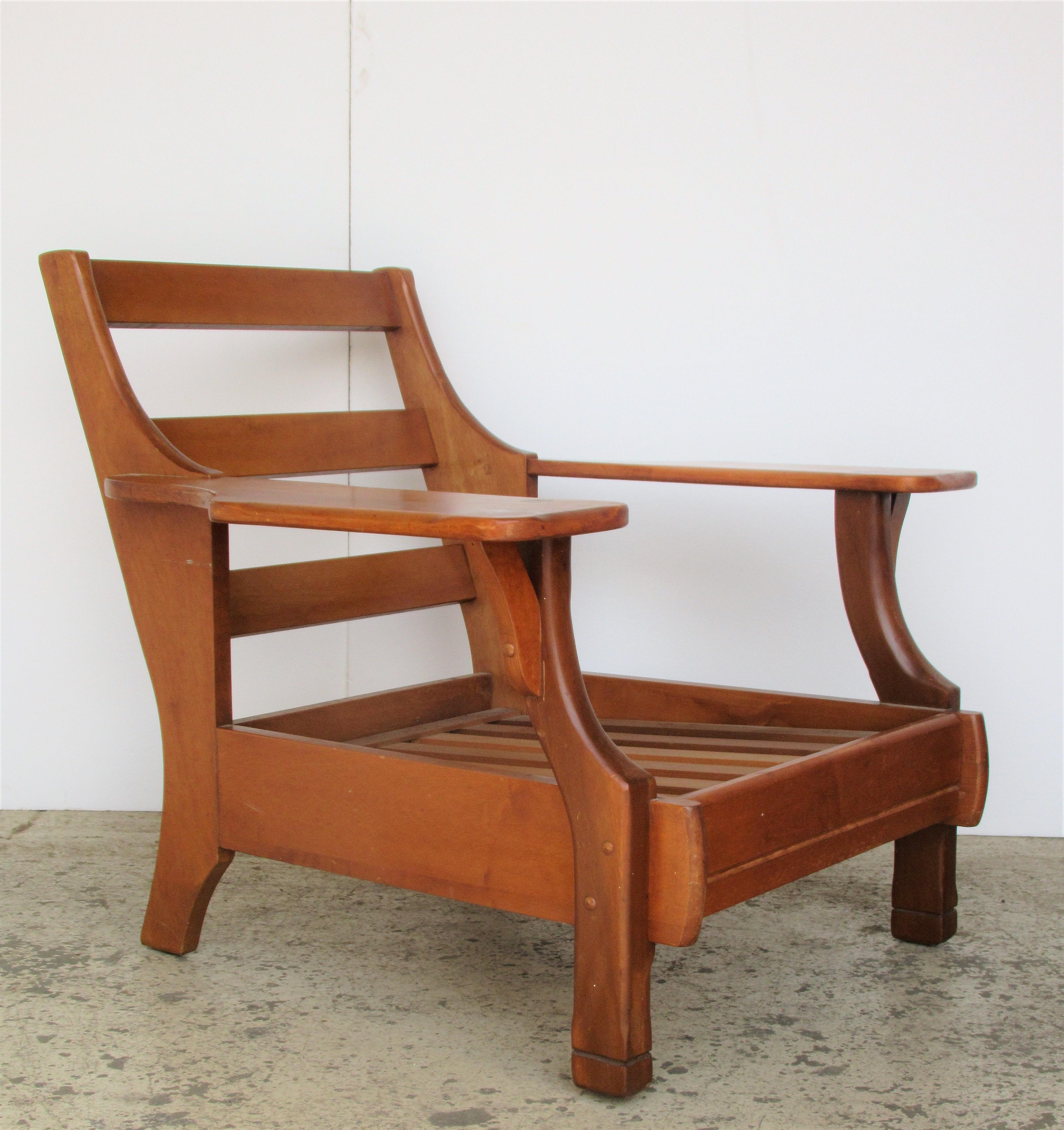 Mid-20th Century 1940s American Rustic Wide Paddle Arm Maple Lounge Chairs