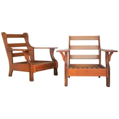1940s American Rustic Wide Paddle Arm Maple Lounge Chairs