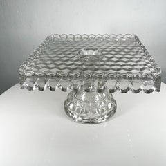 1940s American Square Glass Pedestal Cake Stand by Fostoria