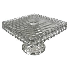 Vintage 1940s American Square Glass Pedestal Cake Stand by Fostoria
