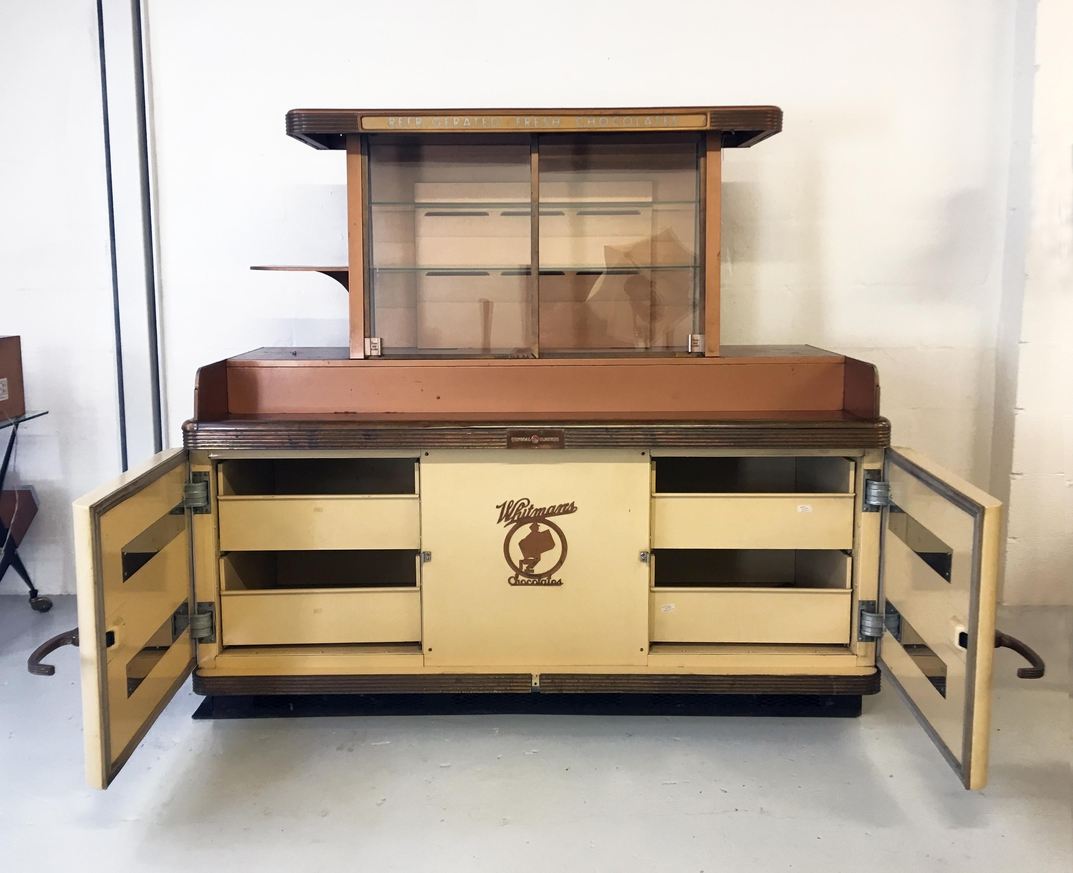 Originally from America, this rare vintage 1947 Whitman’s Chocolate Refrigerated Display Counter has just come out of long time storage. 
The company Whitman's was founded in Philadelphia, Pennsylvania in 1842, making it the oldest continuously