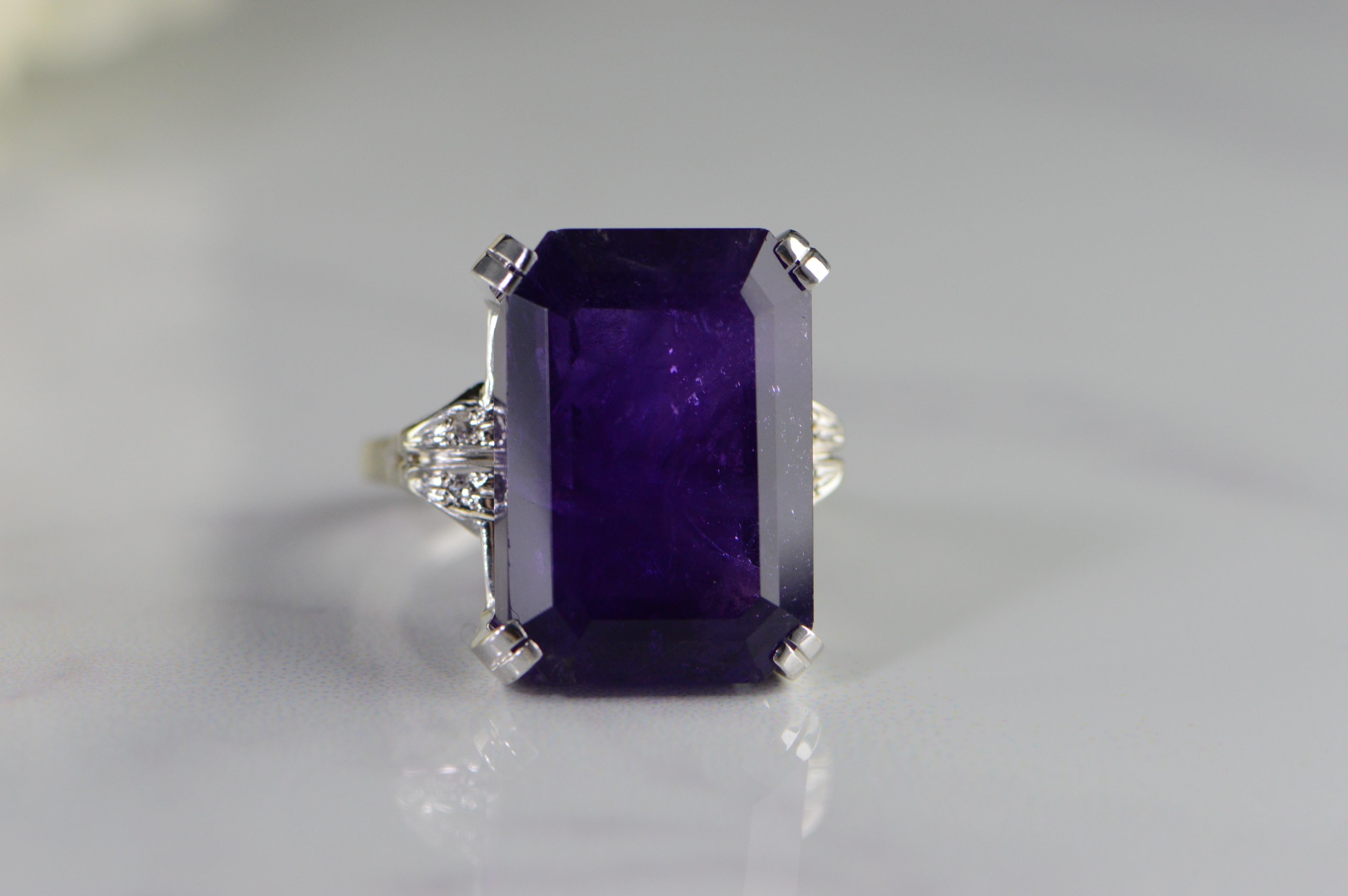 1940's Amethsyst Diamond Cocktail Ring - Amethyst (21.4x14.6x12.6mm) & DIamond- Ring is currently a size 8.75 however it could be size up or down free of charge 3 sizes. It weighs 14.7 grams of 14k white gold. 