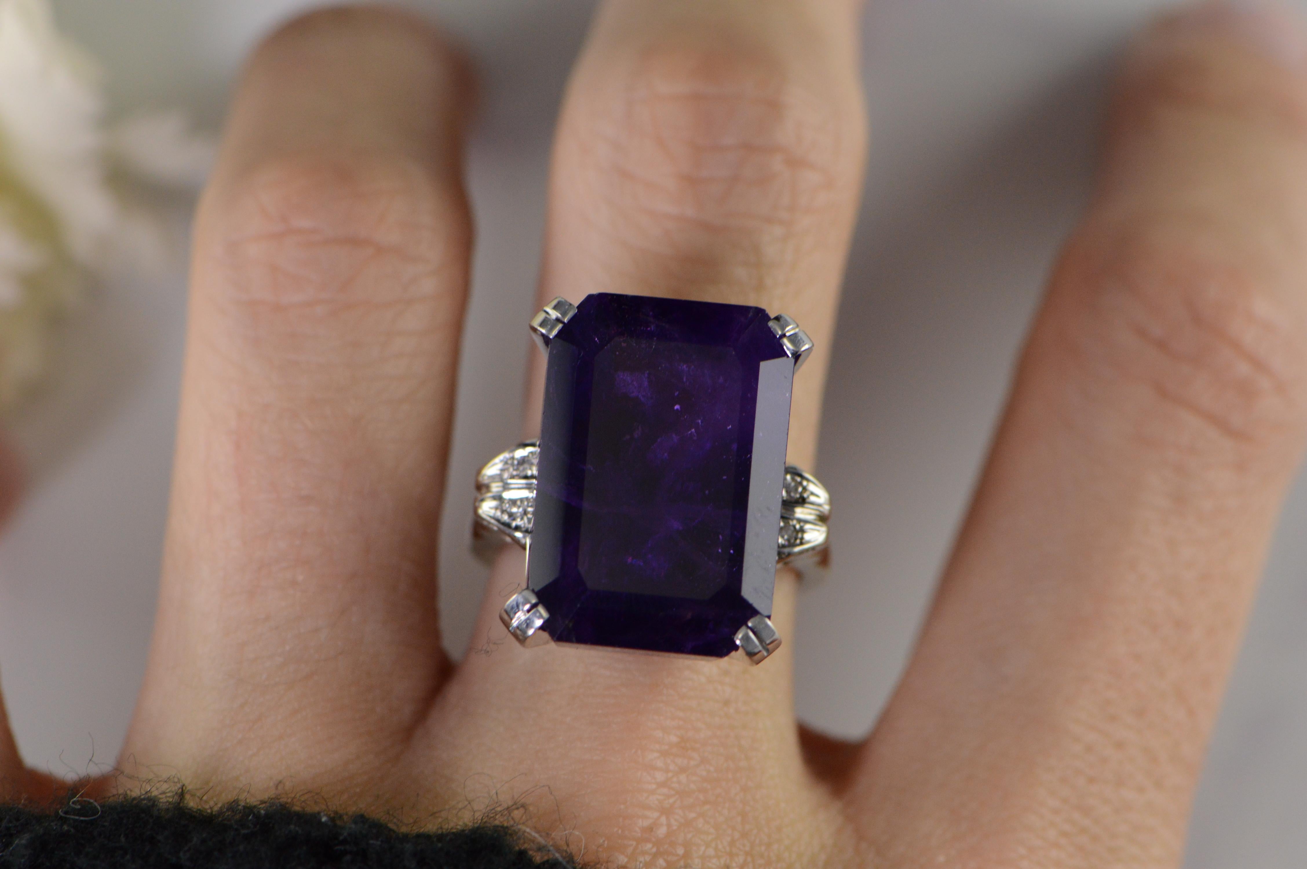 1940s Amethyst Diamond Cocktail Ring For Sale 1