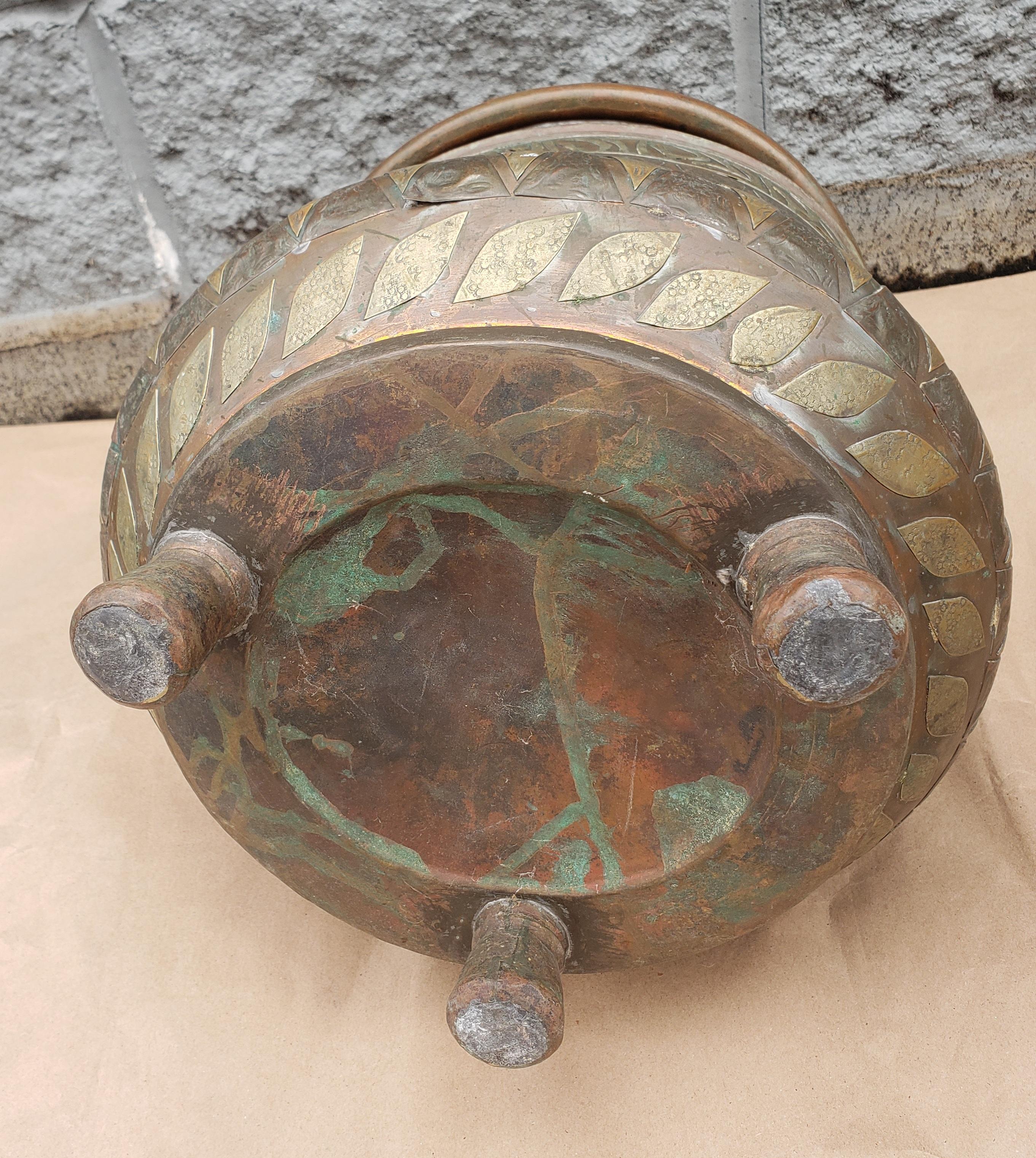1940s Anglo-Indian Hammered Copper and Arts Brass Cuts Jardiniere Planter 5