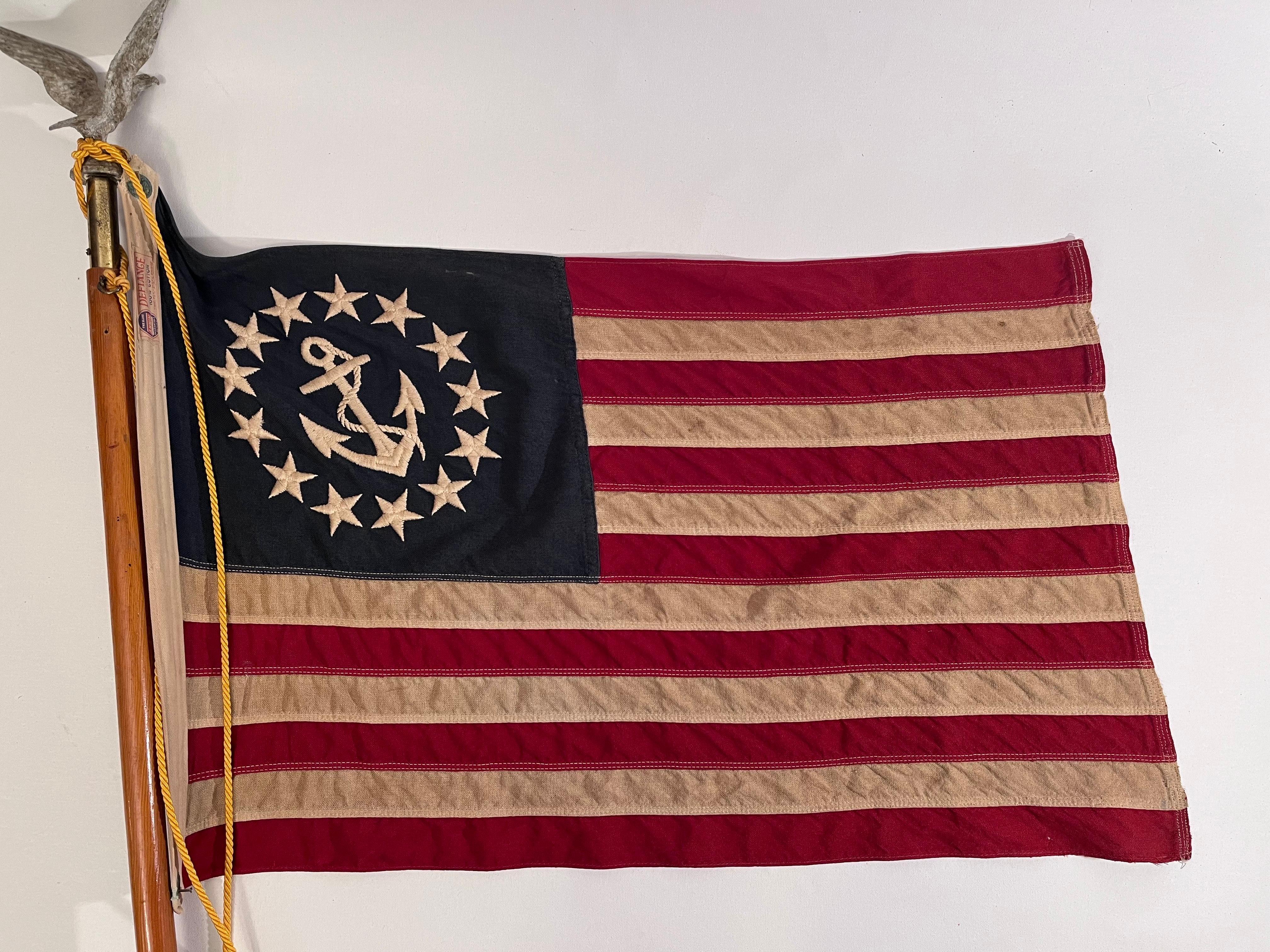 1940s Annin Flagpole on Iron Stand with Eagle Finial Nautical Yacht Flag Anchor For Sale 6
