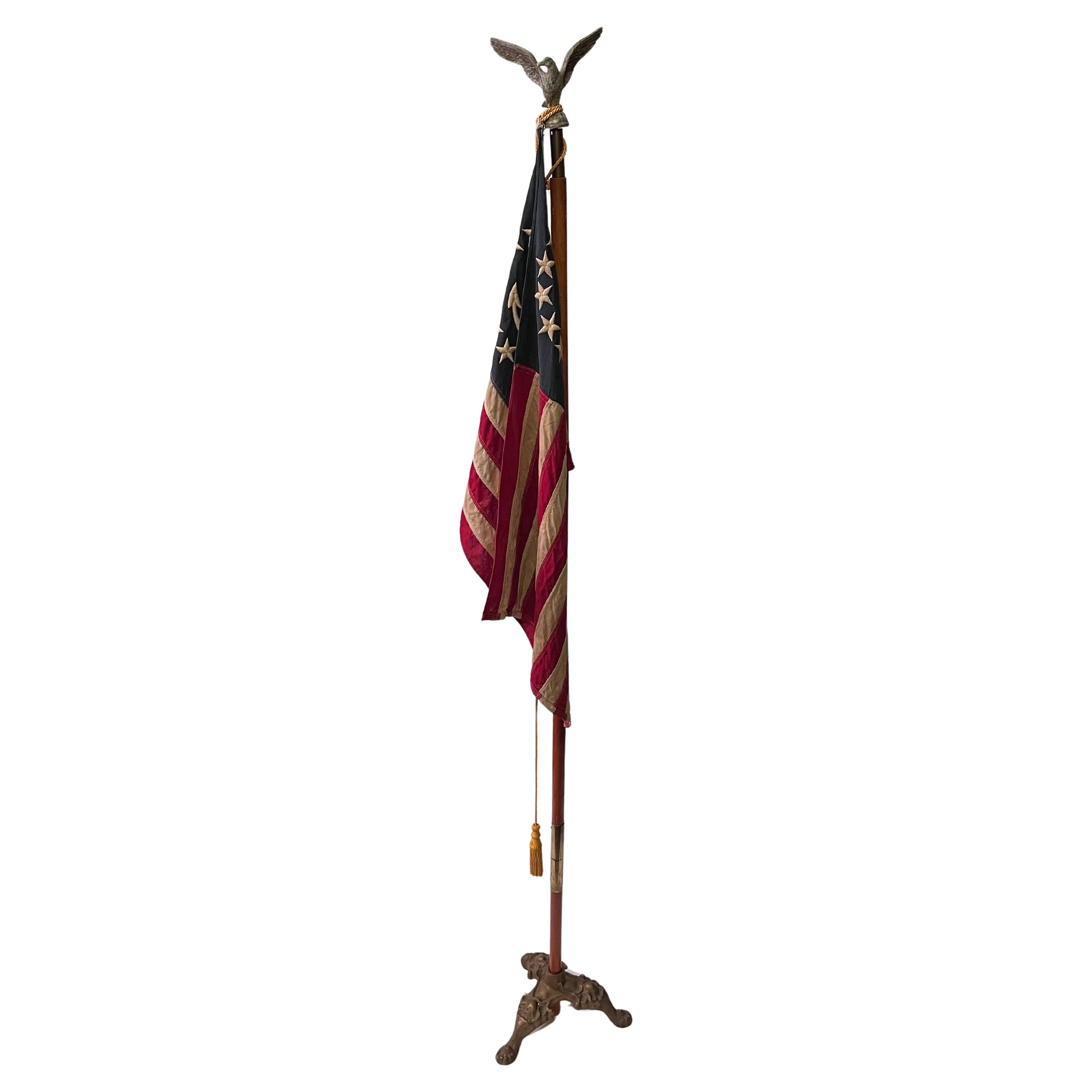Folk Art 1940s Annin Flagpole on Iron Stand with Eagle Finial Nautical Yacht Flag Anchor For Sale